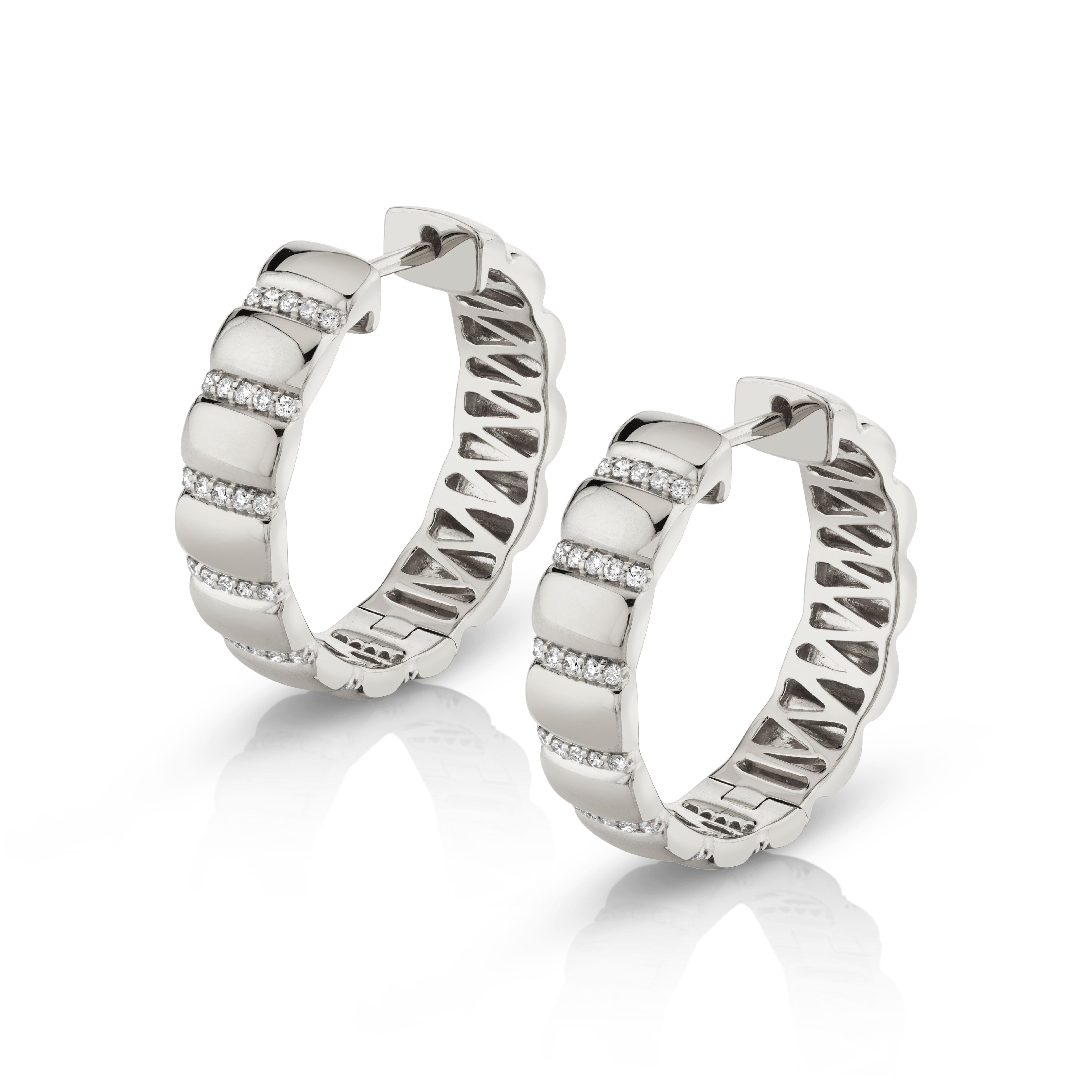 MICHAEL M Earrings 14K White Gold Orb Ribbed Huggies