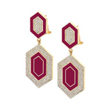 MICHAEL M Earrings 14k Yellow Gold / Magenta Chroma Pavé Hexagon Cocktail Earrings ER490