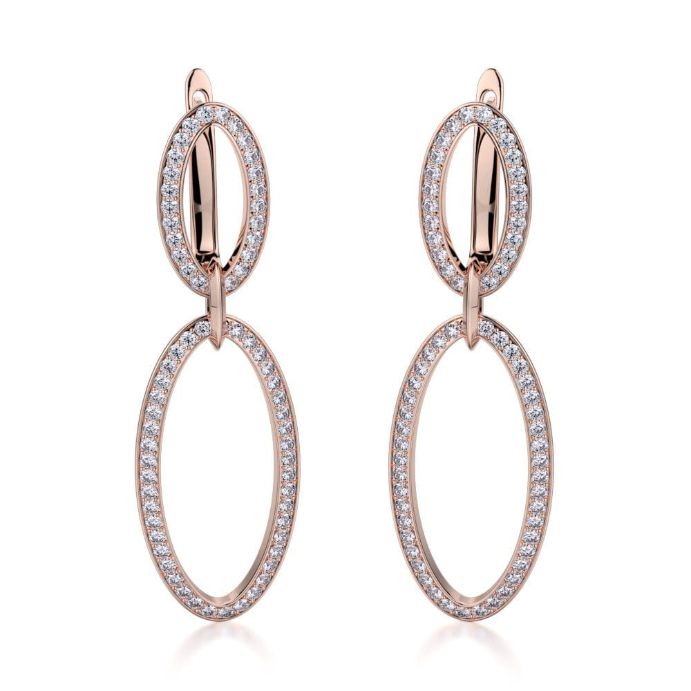 MICHAEL M Earrings 18K Rose Gold Double Oval Diamond Drop Earrings MKOB169RG