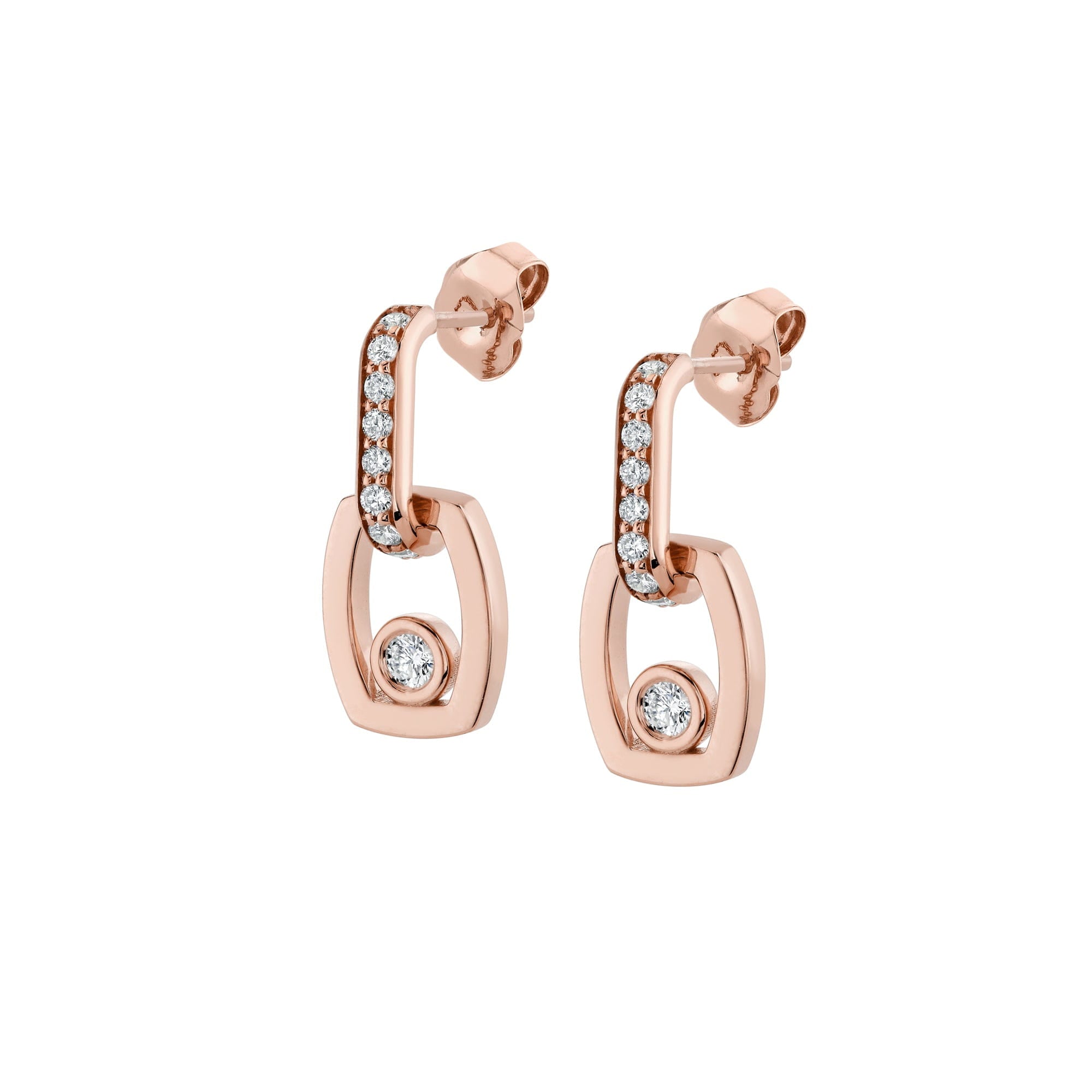 MICHAEL M Earrings 18k Rose Gold Link Earrings with Bezel Set Diamond ER400 - ER400 RG
