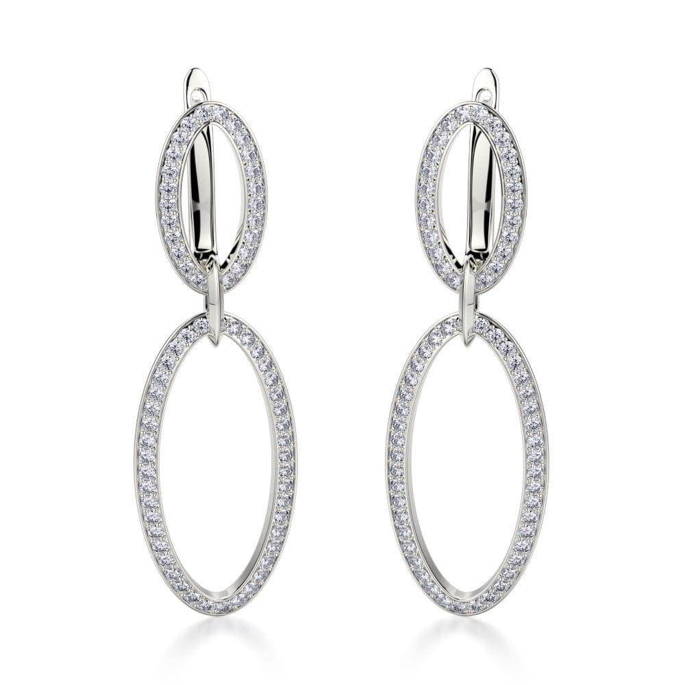 MICHAEL M Earrings 18K White Gold Double Oval Diamond Drop Earrings MKOB169WG