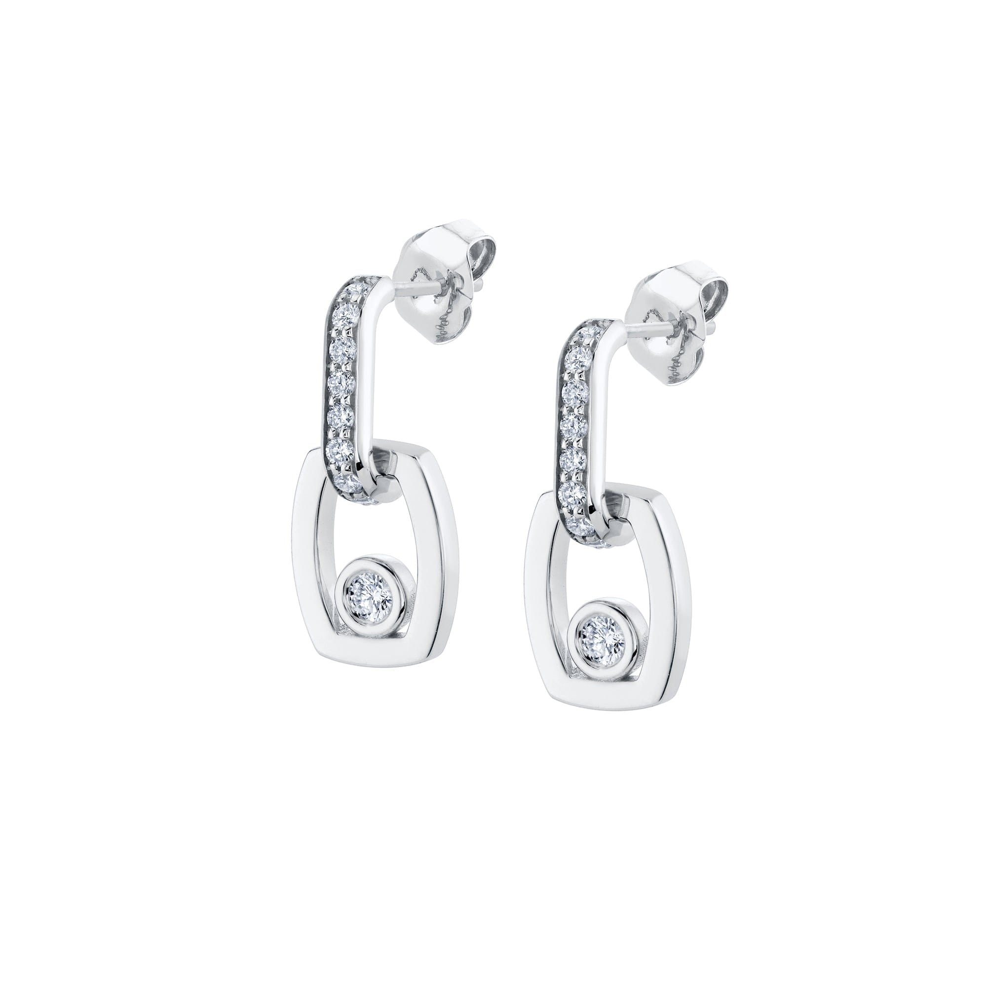 MICHAEL M Earrings 18K White Gold Link Earrings with Bezel Set Diamond ER400 - ER400 WG