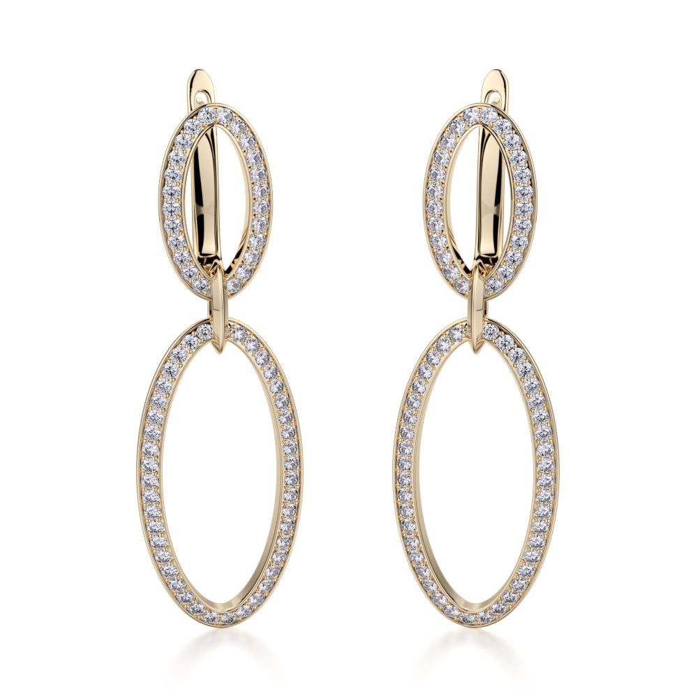 MICHAEL M Earrings 18K Yellow Gold Double Oval Diamond Drop Earrings MKOB169YG