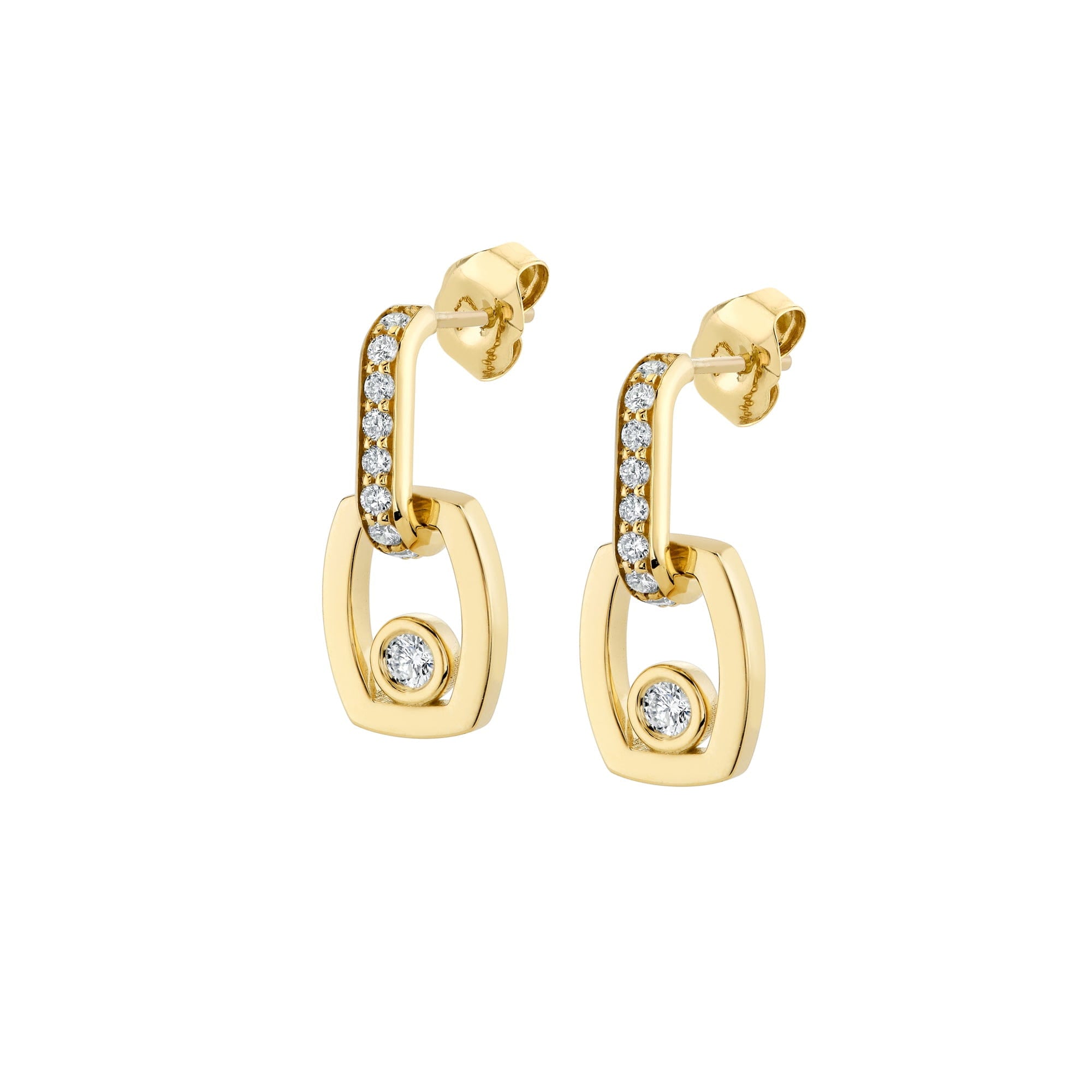 MICHAEL M Earrings 18K Yellow Gold Link Earrings with Bezel Set Diamond ER400 - ER400 YG