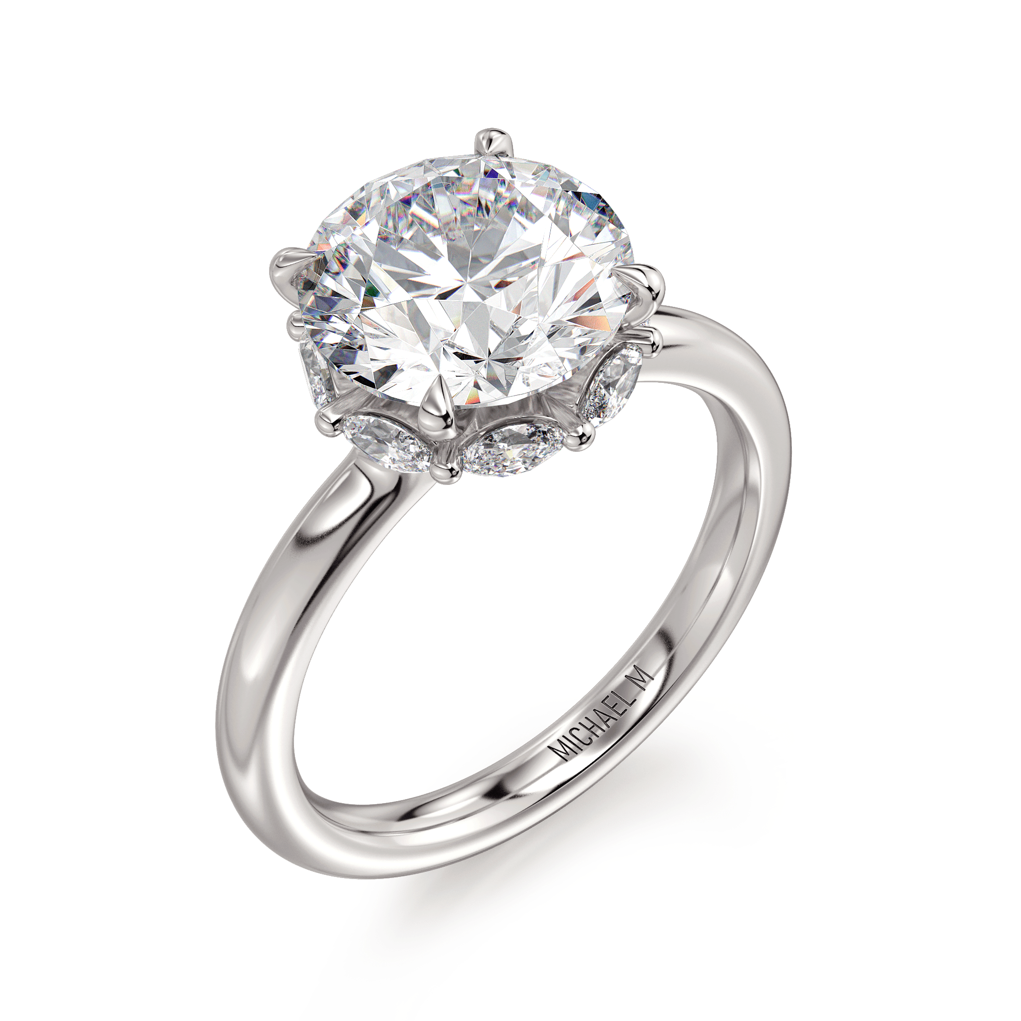 MICHAEL M Engagement Rings 18K White Gold Monarch R836-3 Round R836-3-RD-WG