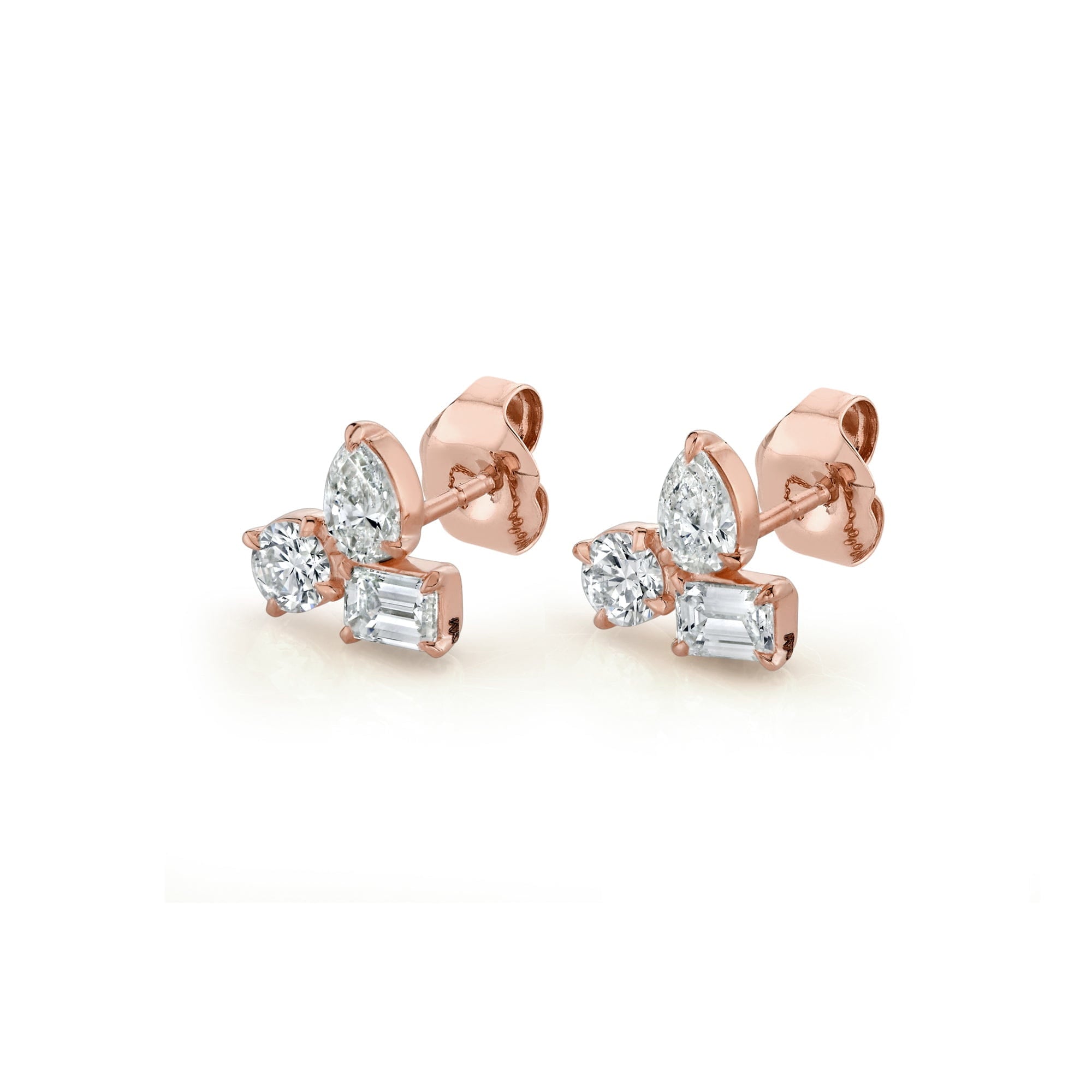 MICHAEL M Fashion Earrings 18K Rose Gold Montage 3 Cluster Stud Earrings
