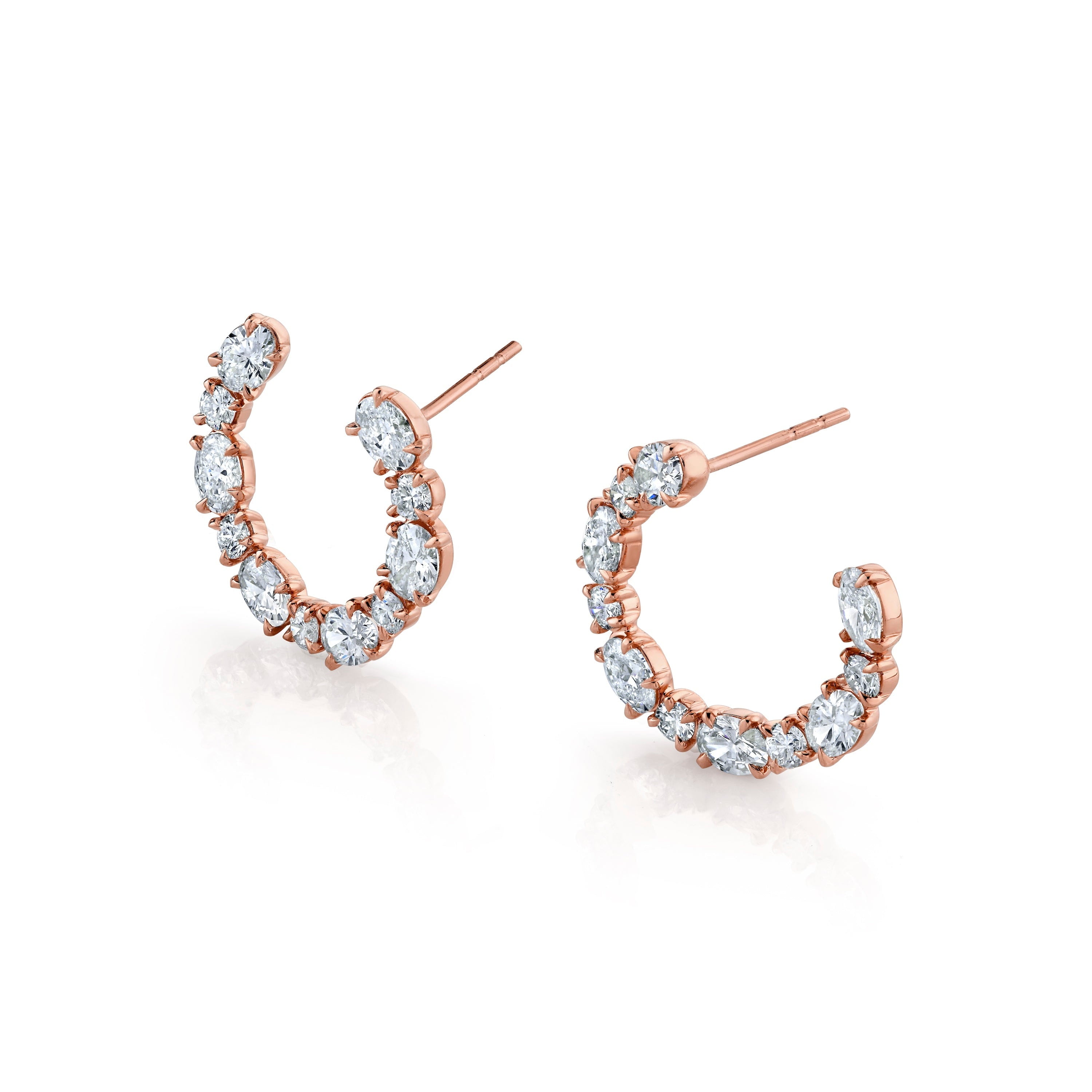 MICHAEL M Fashion Earrings 18K Rose Gold Montage Oval Front-to-Back Hoops ER611