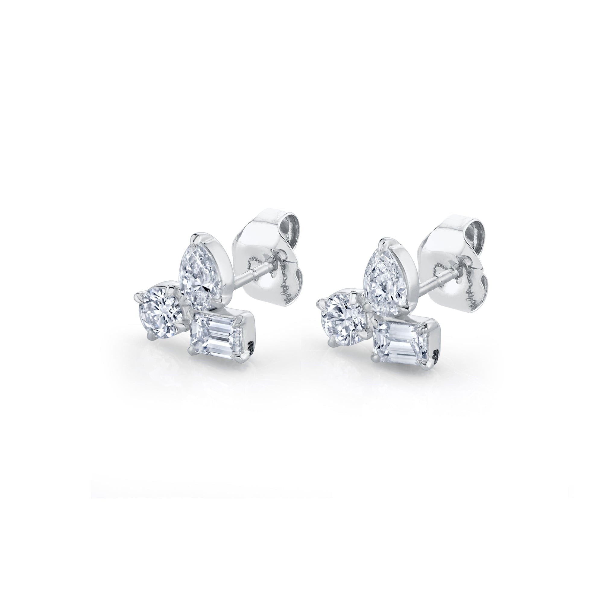 MICHAEL M Fashion Earrings 18K White Gold Montage 3 Cluster Stud Earrings
