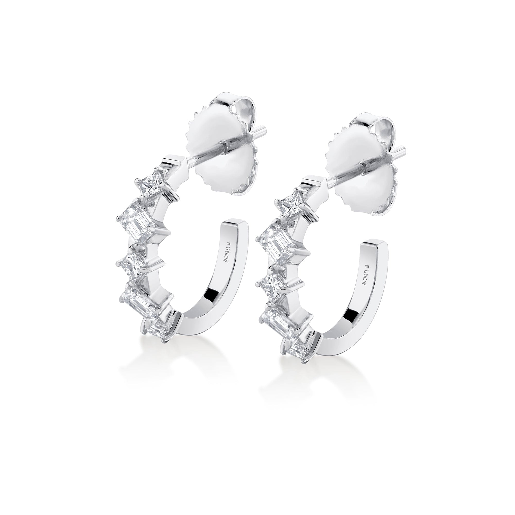 MICHAEL M Fashion Earrings 18K White Gold Montage Emerald and Princess Cut Diamond Hoops ER625