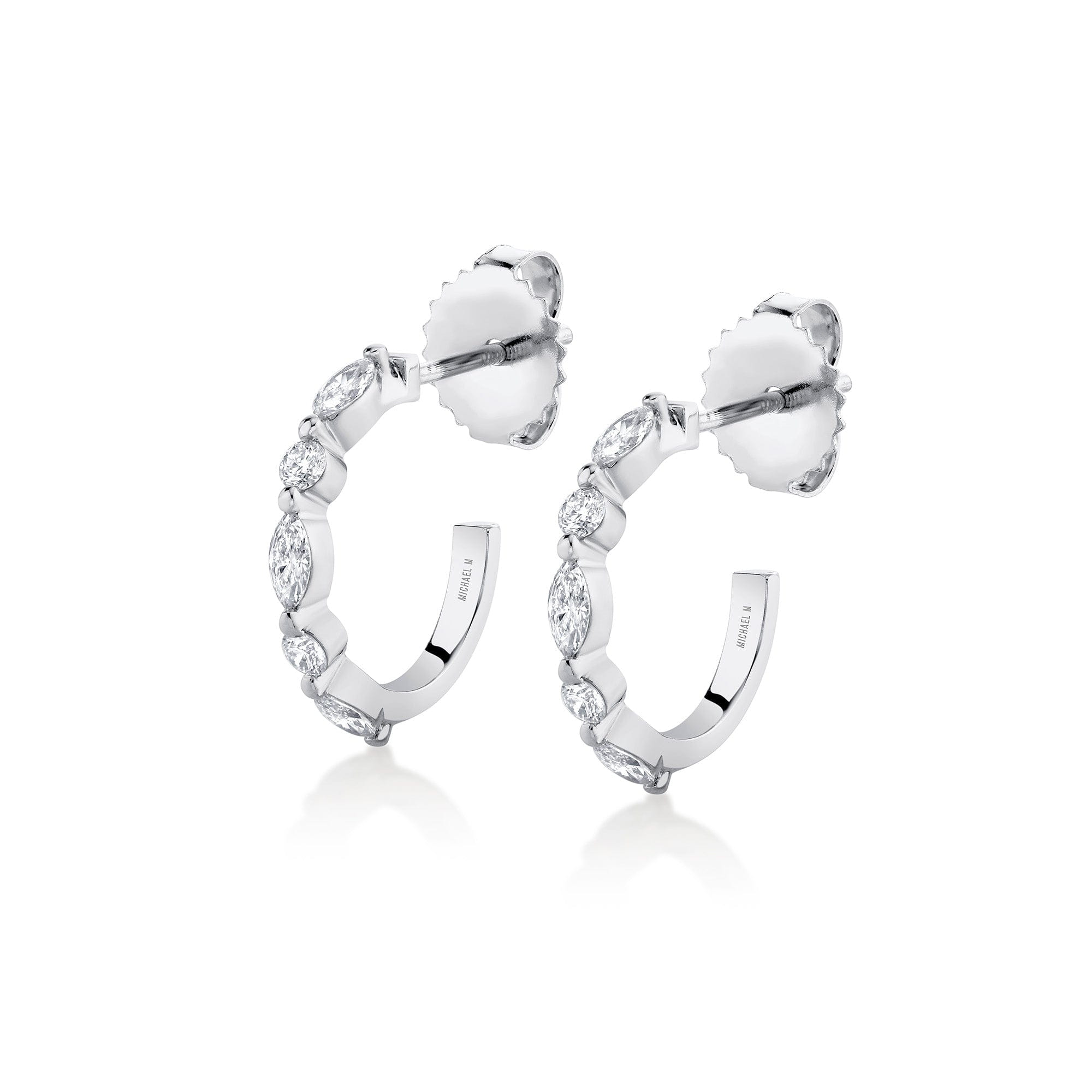 MICHAEL M Fashion Earrings 18K White Gold Montage Mixed Cut Diamond Hoops ER627