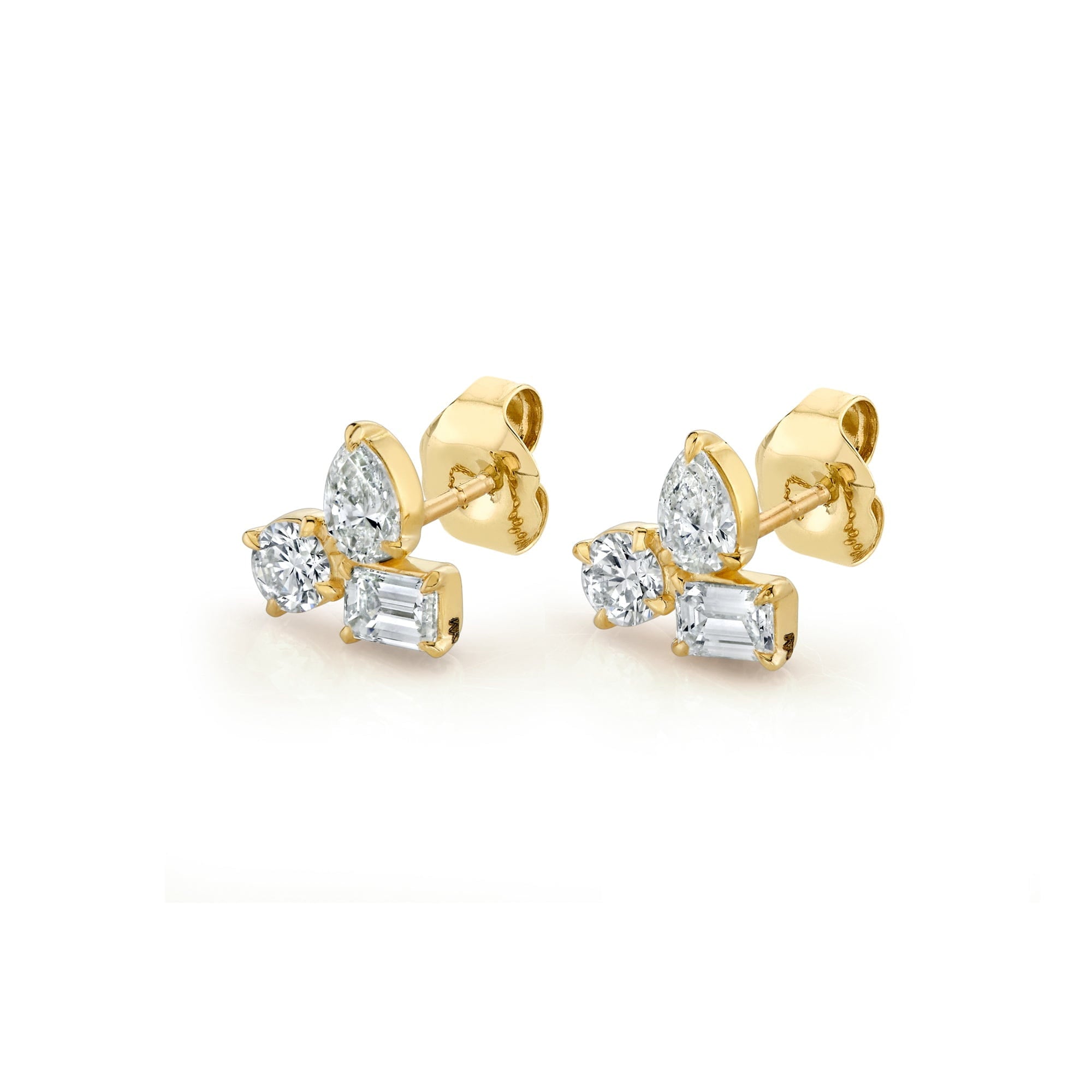 MICHAEL M Fashion Earrings 18K Yellow Gold Montage 3 Cluster Stud Earrings