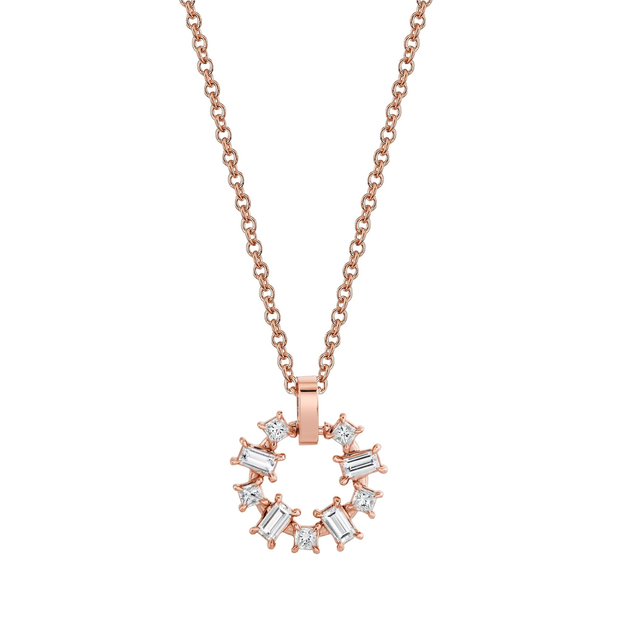 MICHAEL M Fashion Necklaces 18K Rose Gold Montage Baguette and Princess Cut Ring Pendant