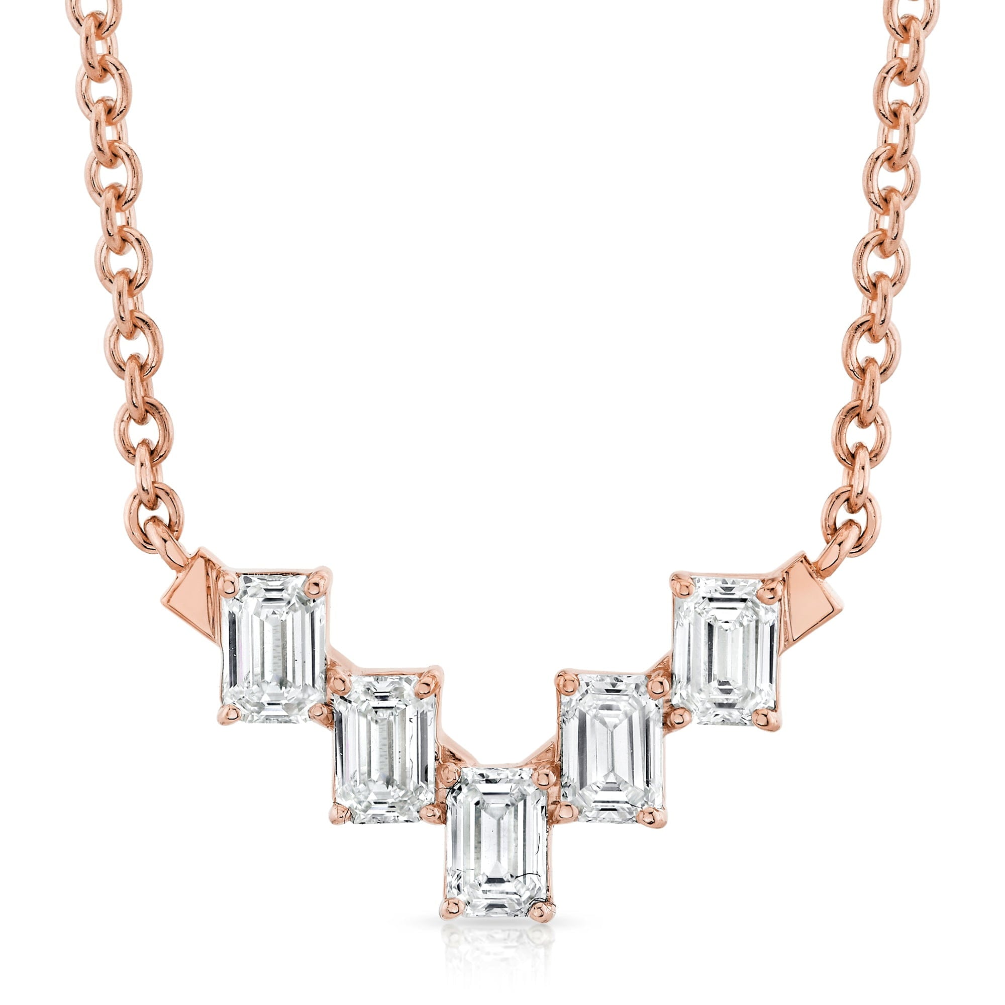 MICHAEL M Fashion Necklaces 18K Rose Gold Montage Emerald Cut Diamond Chevron Necklace P554