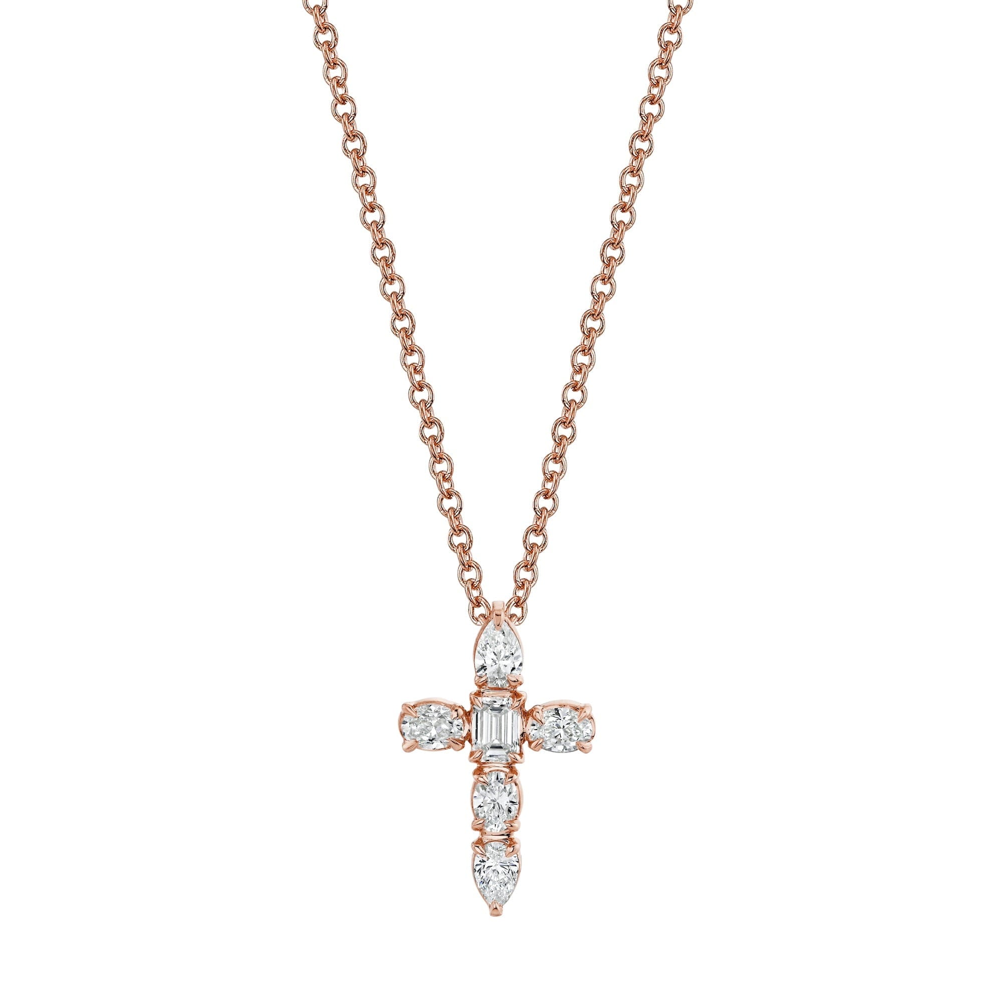 MICHAEL M Fashion Necklaces 18K Rose Gold Montage Small Diamond Cross Pendant P414 RG