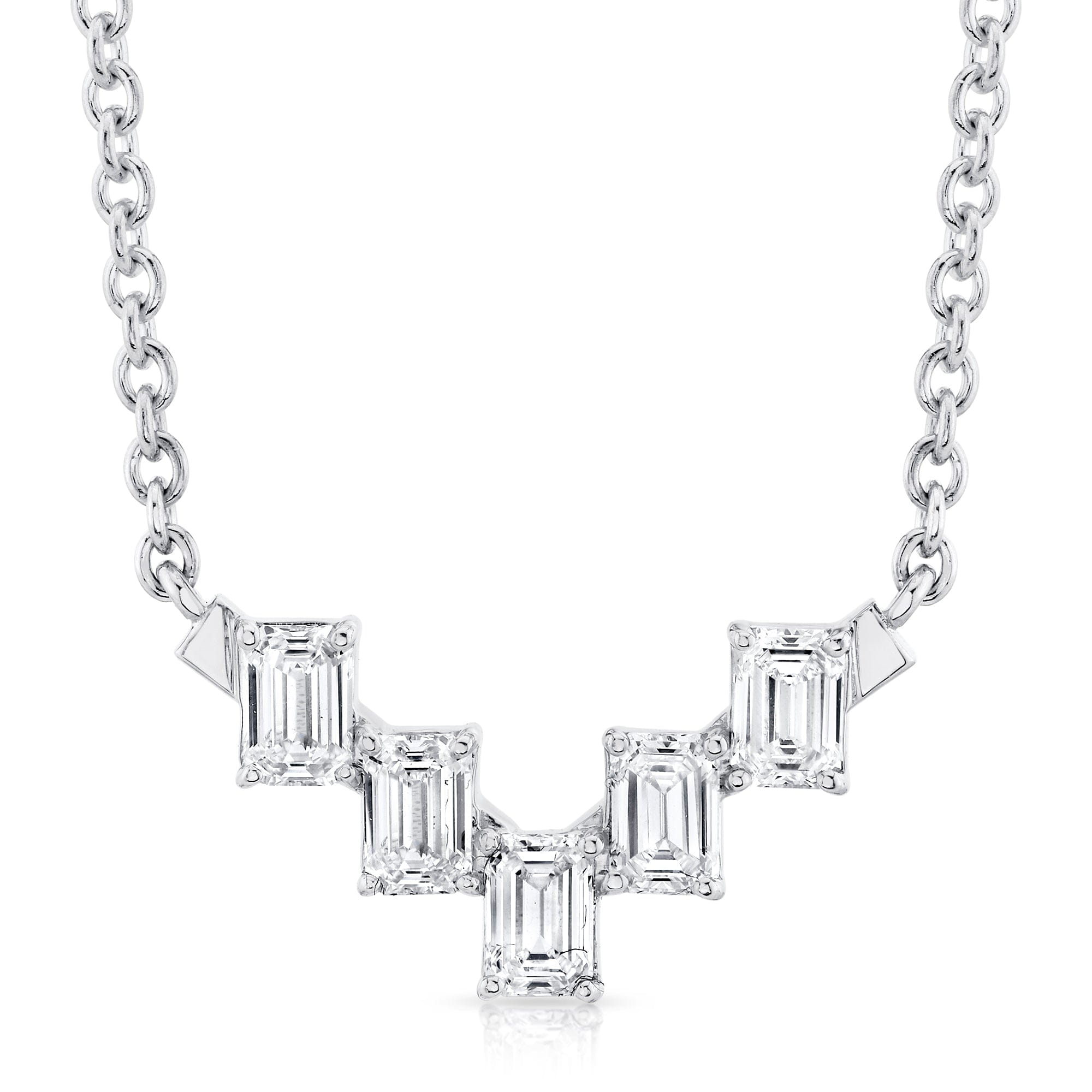 MICHAEL M Fashion Necklaces 18K White Gold Montage Emerald Cut Diamond Chevron Necklace P554
