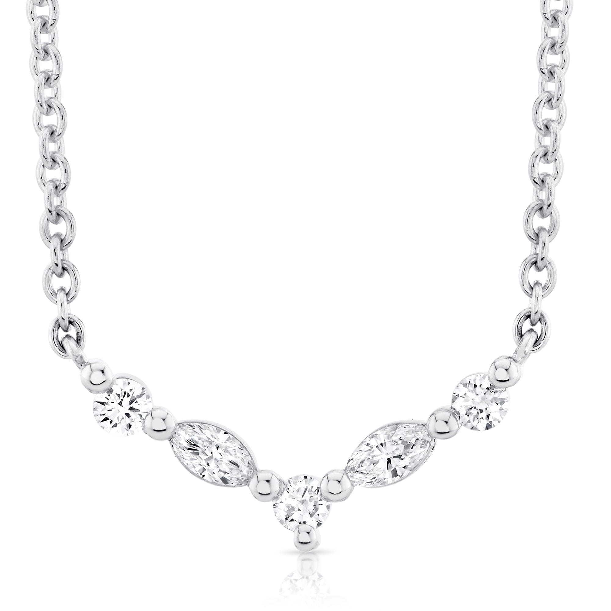 MICHAEL M Fashion Necklaces 18K White Gold Montage Marquise and Round Cut Diamond Chevron Necklace P557