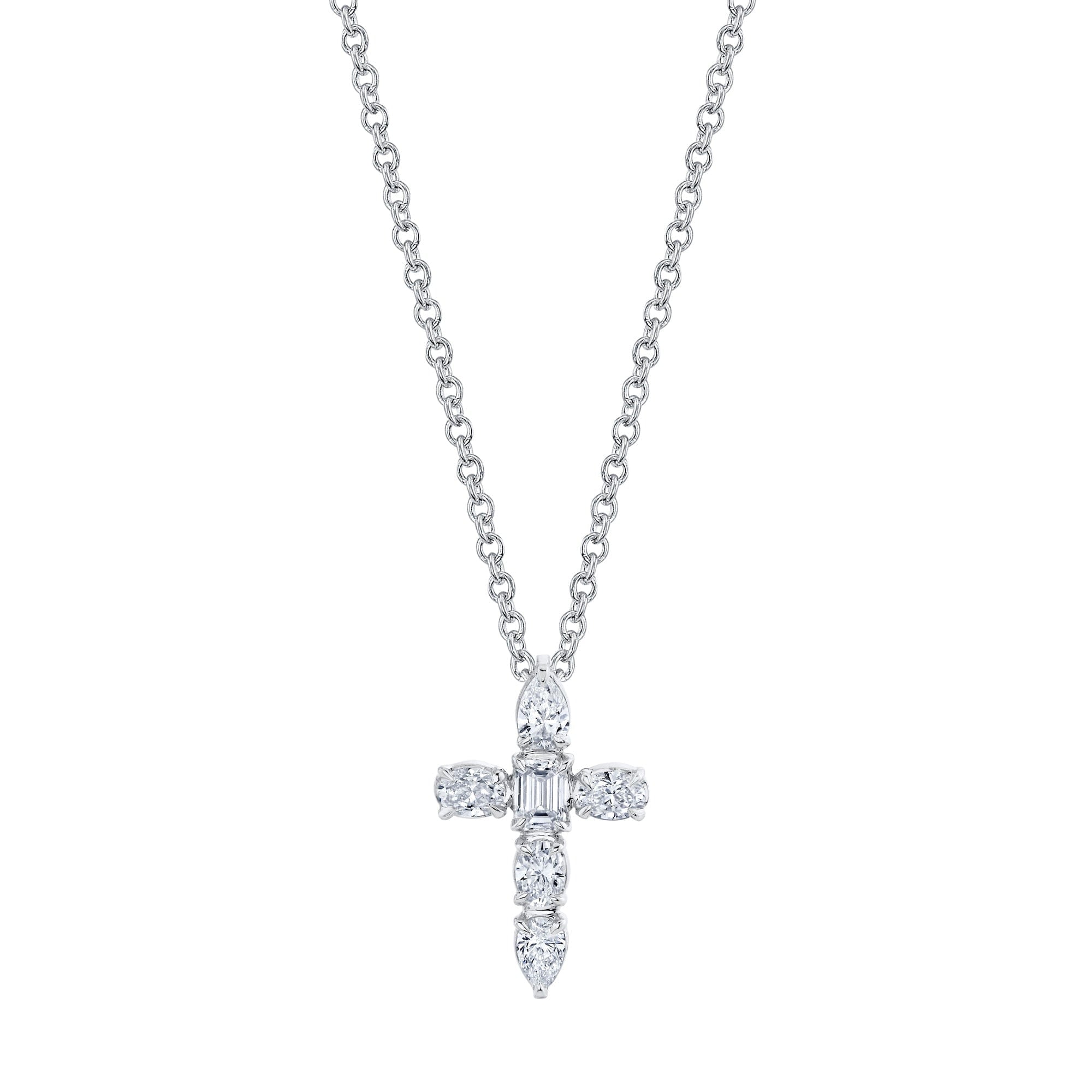 MICHAEL M Fashion Necklaces 18K White Gold Montage Small Diamond Cross Pendant P414 WG