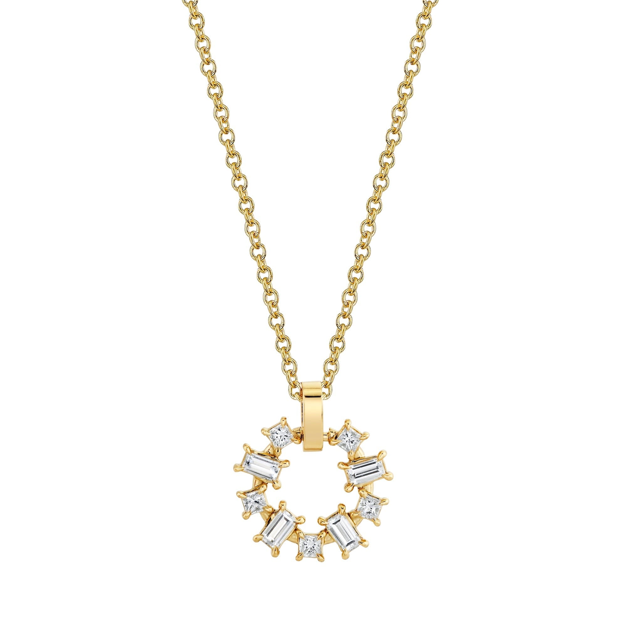 MICHAEL M Fashion Necklaces 18K Yellow Gold Montage Baguette and Princess Cut Ring Pendant