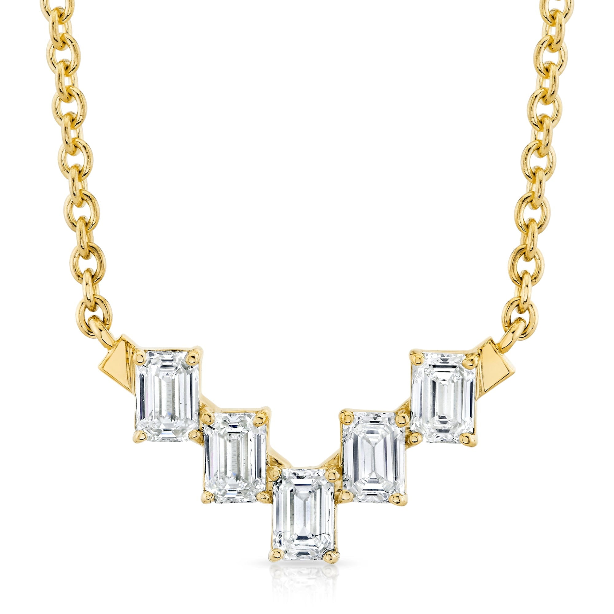 MICHAEL M Fashion Necklaces 18K Yellow Gold Montage Emerald Cut Diamond Chevron Necklace P554