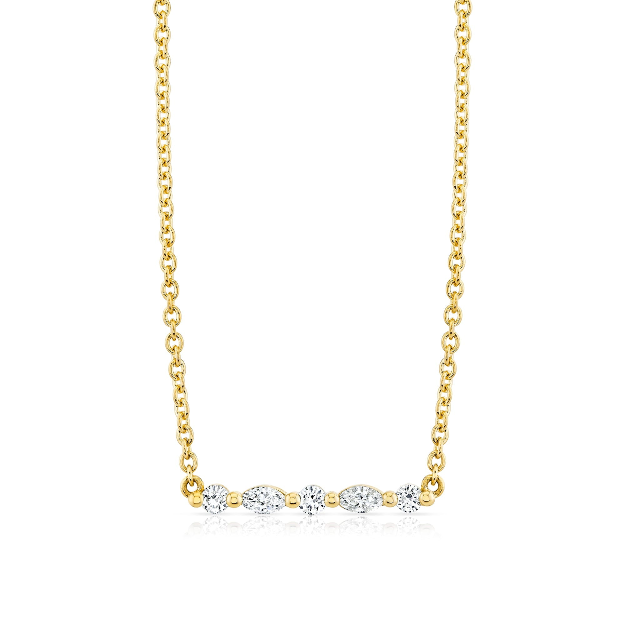 MICHAEL M Fashion Necklaces 18K Yellow Gold Montage Marquise and Round Cut Diamond Bar Necklace P556