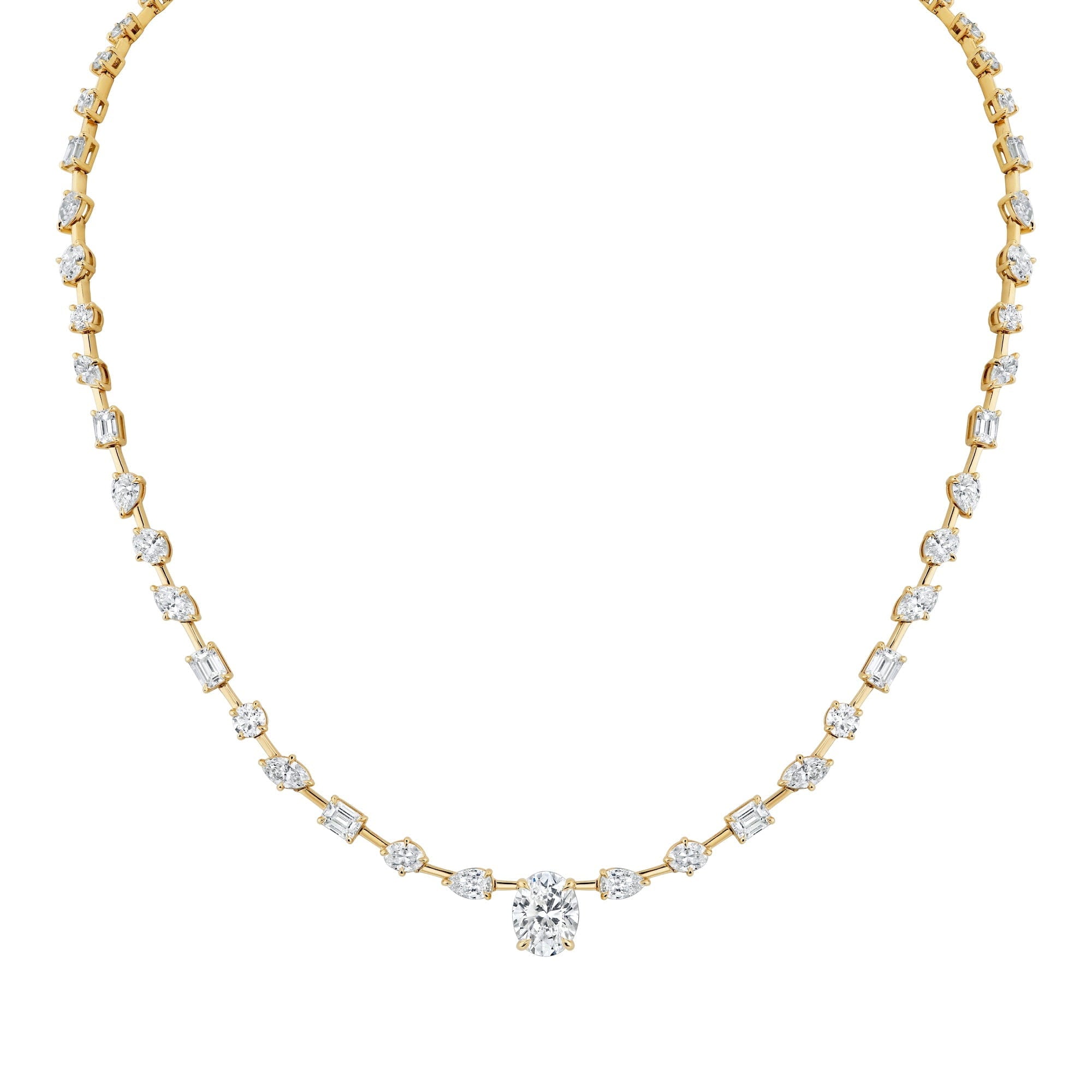 MICHAEL M Fashion Necklaces 18K Yellow Gold Montage Oval Diamond Center Riviera Necklace
