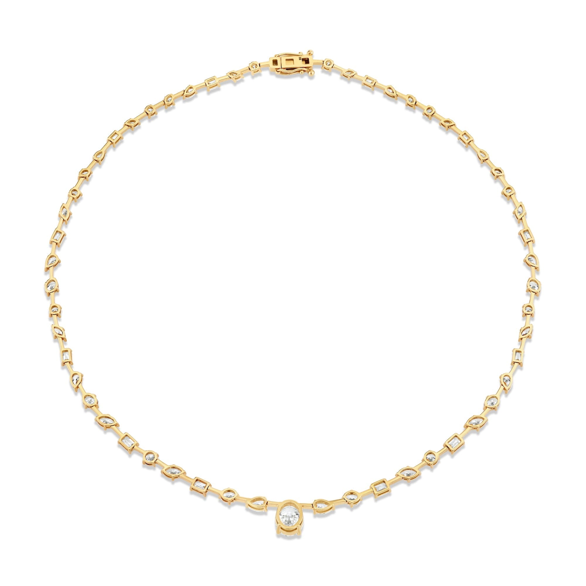 MICHAEL M Fashion Necklaces 18K Yellow Gold Montage Oval Diamond Center Riviera Necklace