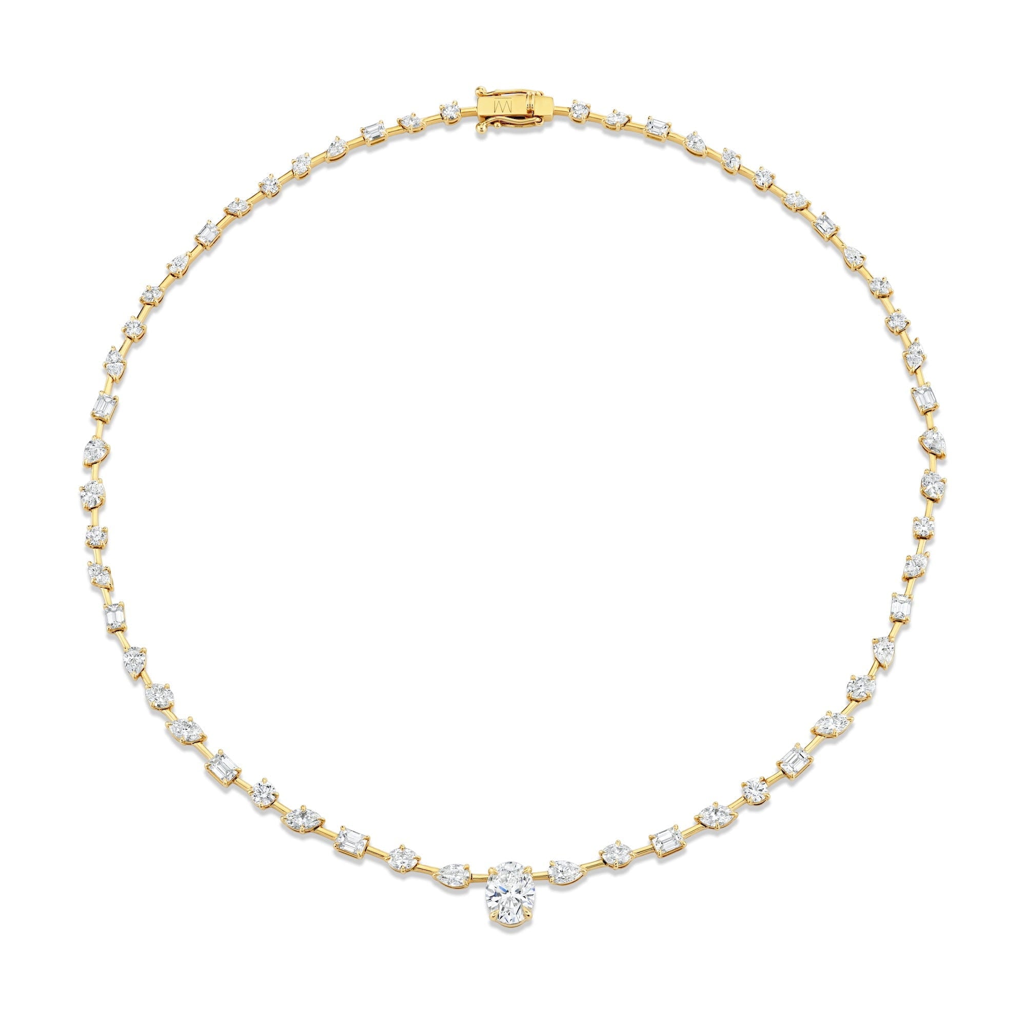 MICHAEL M Fashion Necklaces 18K Yellow Gold Montage Oval Diamond Center Riviera Necklace
