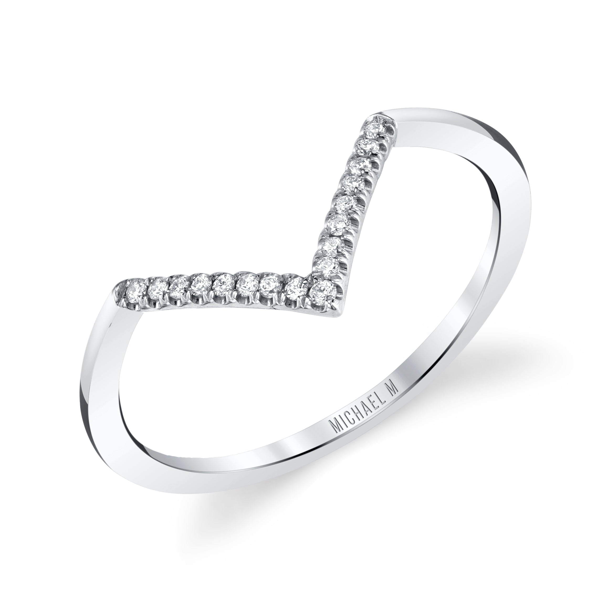 MICHAEL M Fashion Rings 14K White Gold / 4 Diamond V Ring F283-WG4