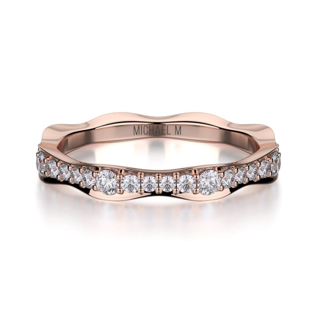MICHAEL M Fashion Rings 18K Rose Gold / 4.25 Wavy Diamond Cluster Band B300-RG4.25