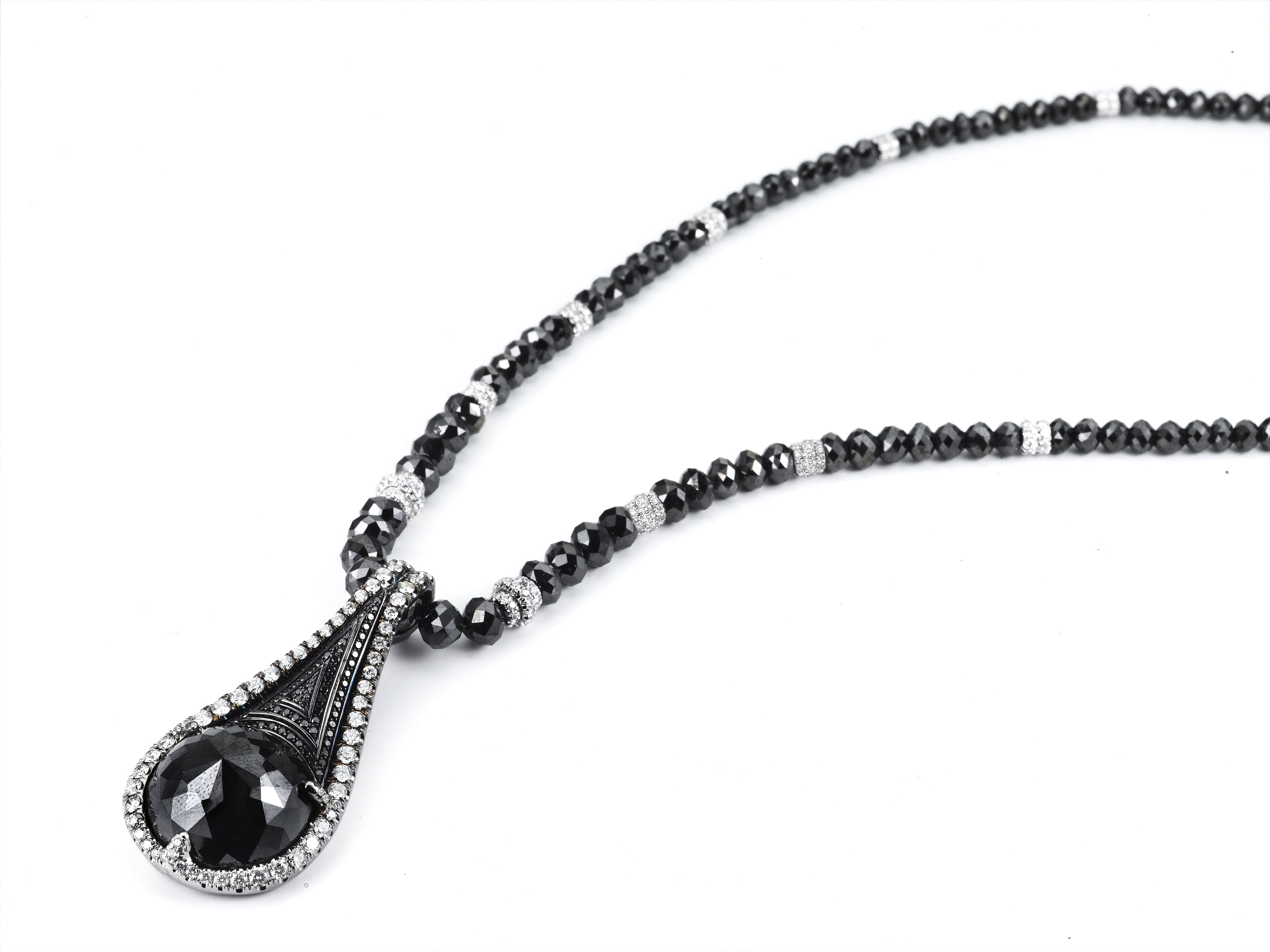 MICHAEL M High Jewelry Black Diamond Tear Drop Pendant and Necklace P196