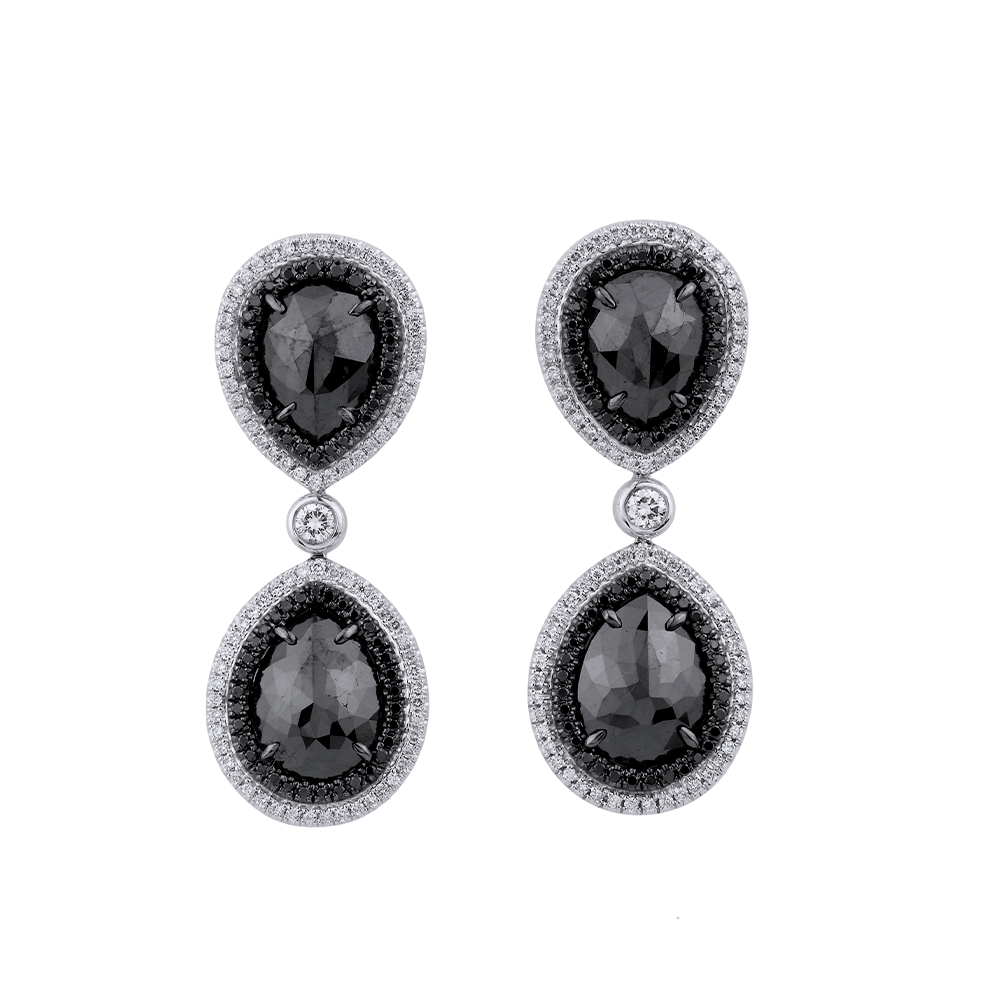 MICHAEL M High Jewelry Double Drop Pear Black Diamond Earrings ER250