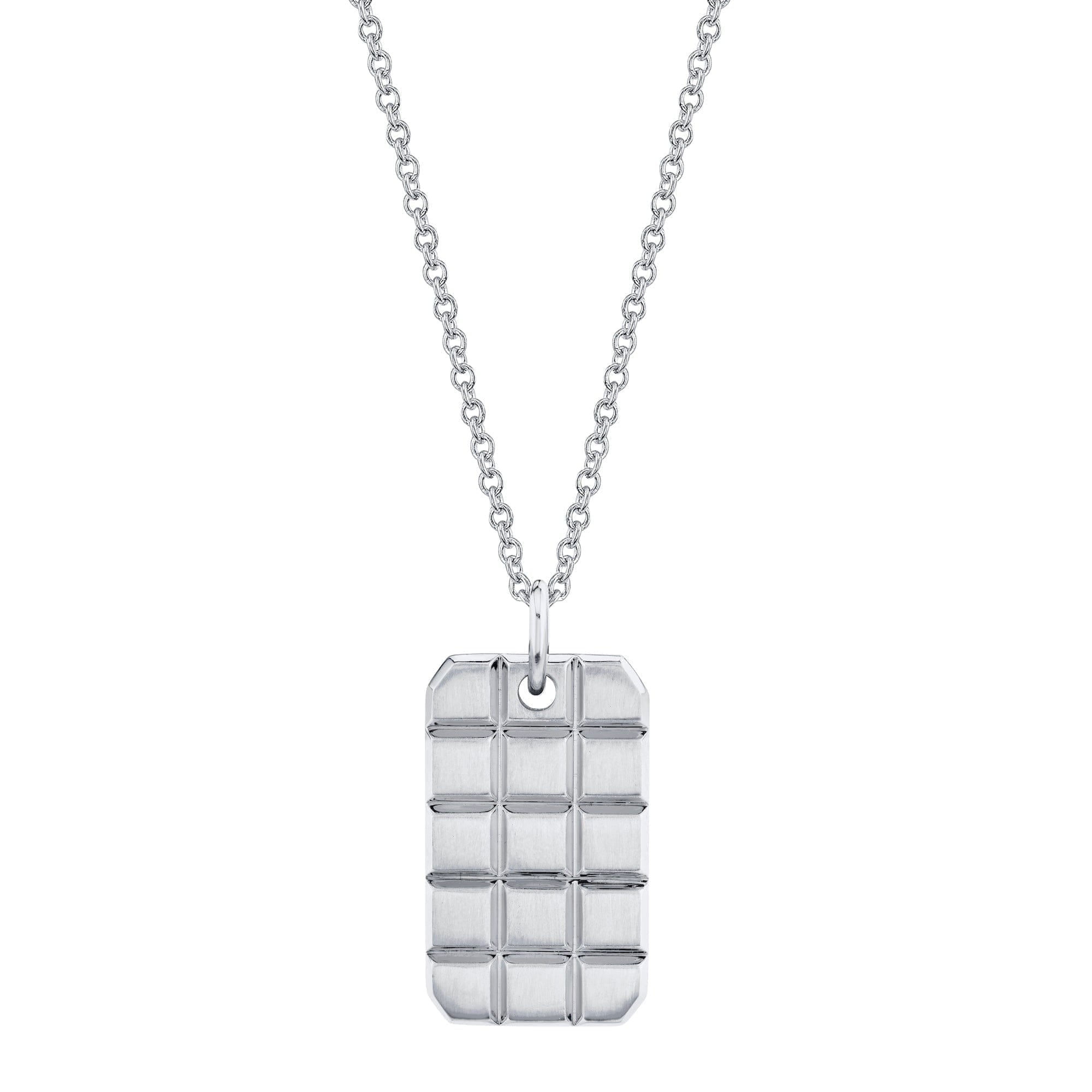 MICHAEL M Men's 18K White Gold Mens Block Dog Tag Necklace MP242