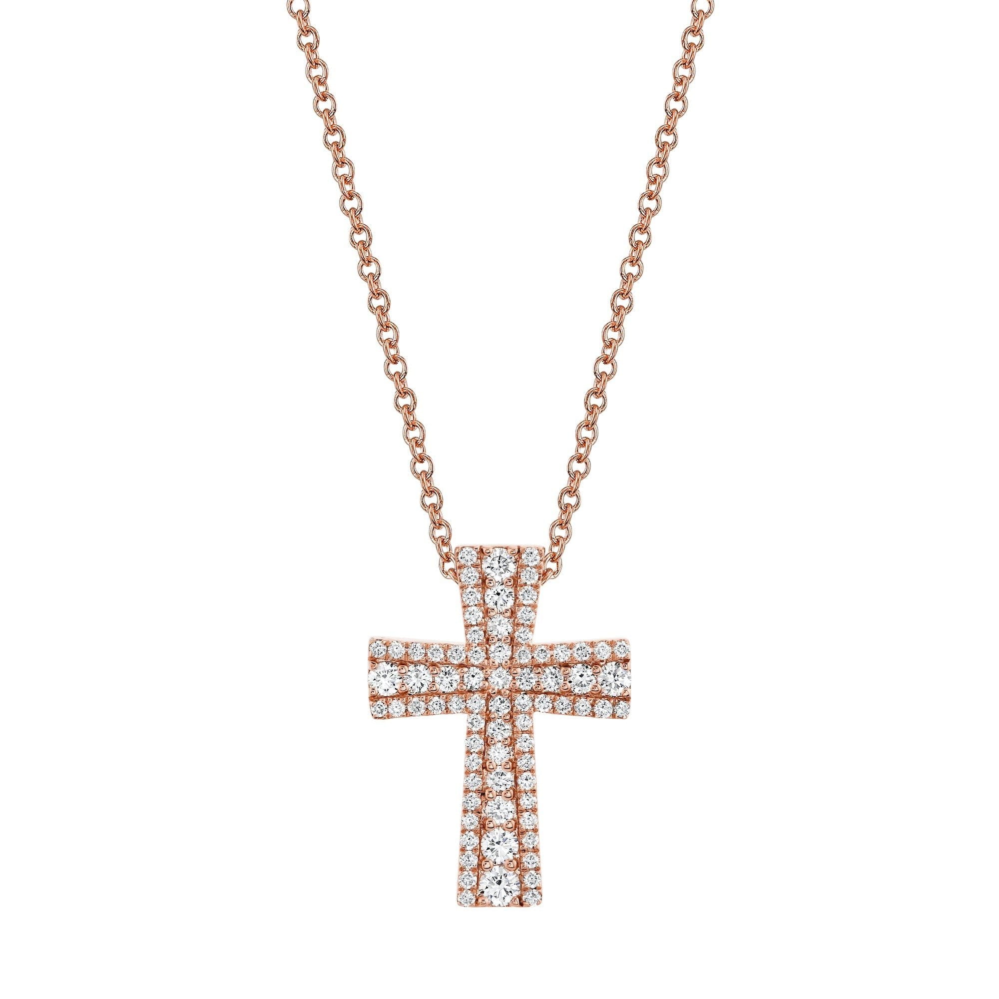 MICHAEL M Necklaces 18K Rose Gold Europa Pave Cross Pendant