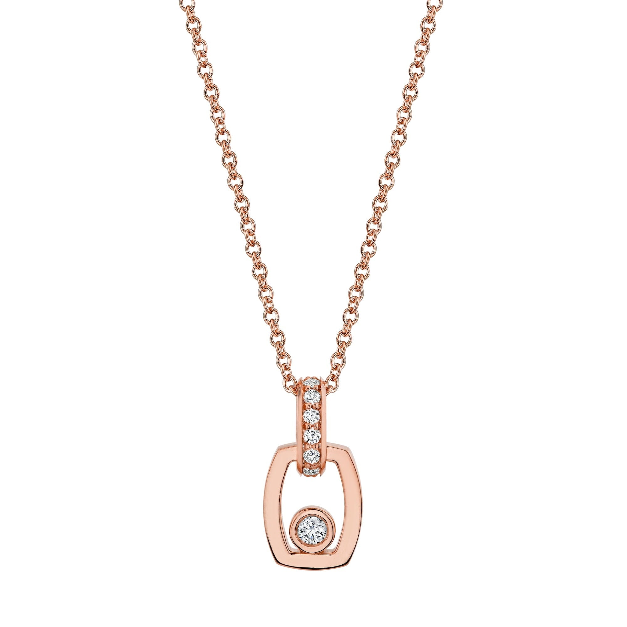 MICHAEL M Necklaces 18k Rose Gold Link Pendant with Bezel Set Diamond P400- RG