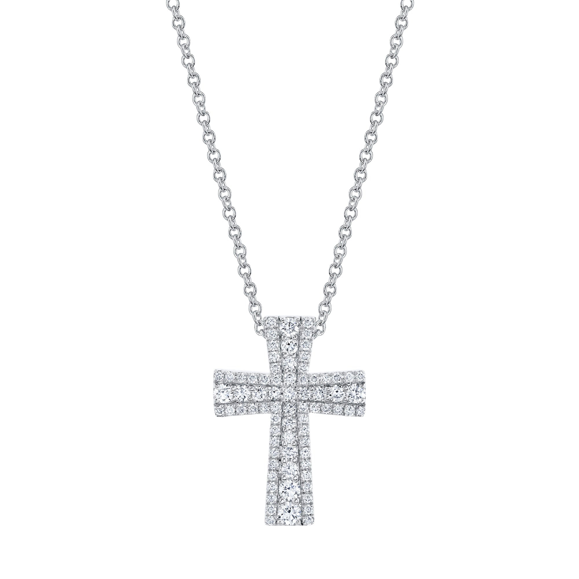 MICHAEL M Necklaces 18K White Gold Europa Pave Cross Pendant