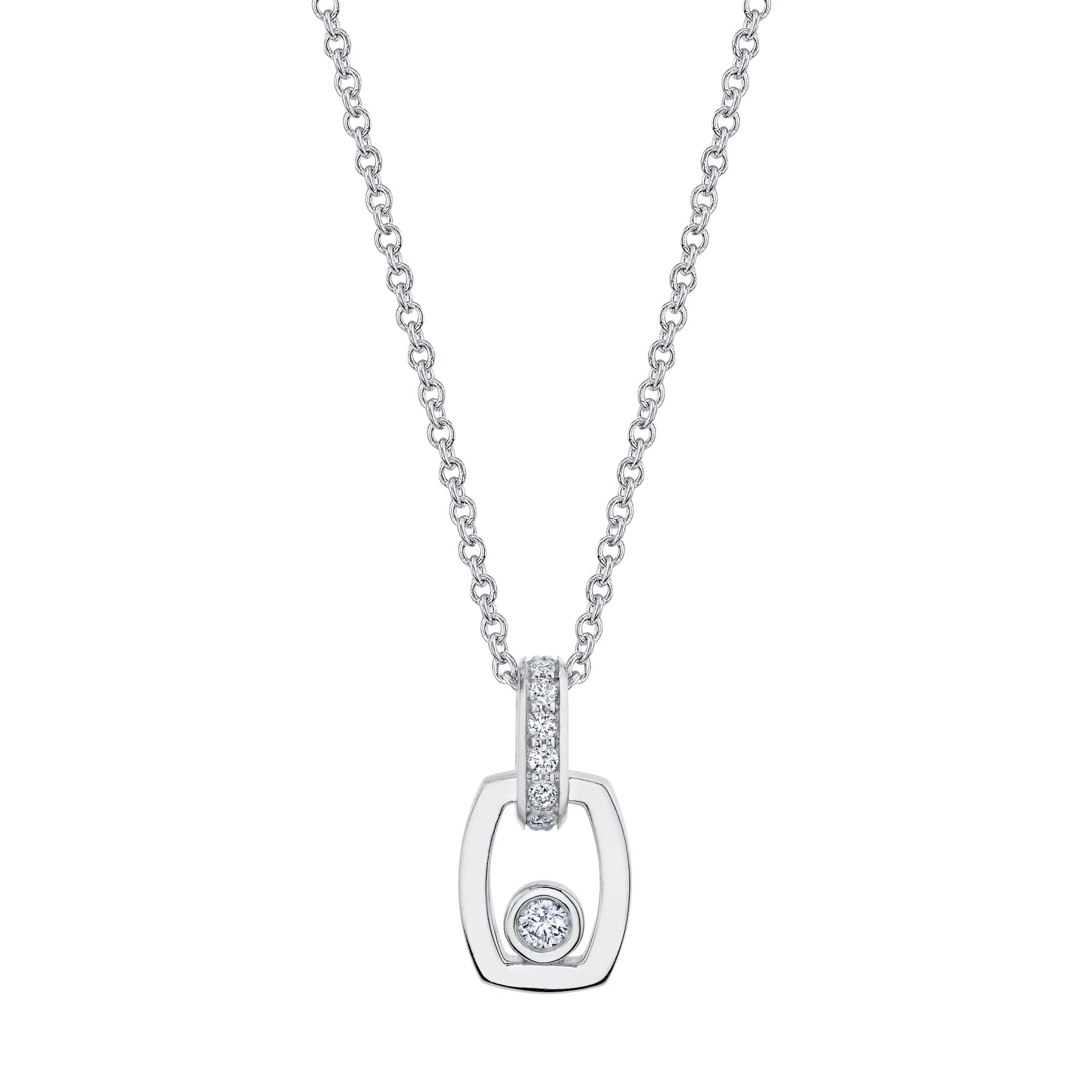 MICHAEL M Necklaces 18k White Gold Link Pendant with Bezel Set Diamond P400- WG