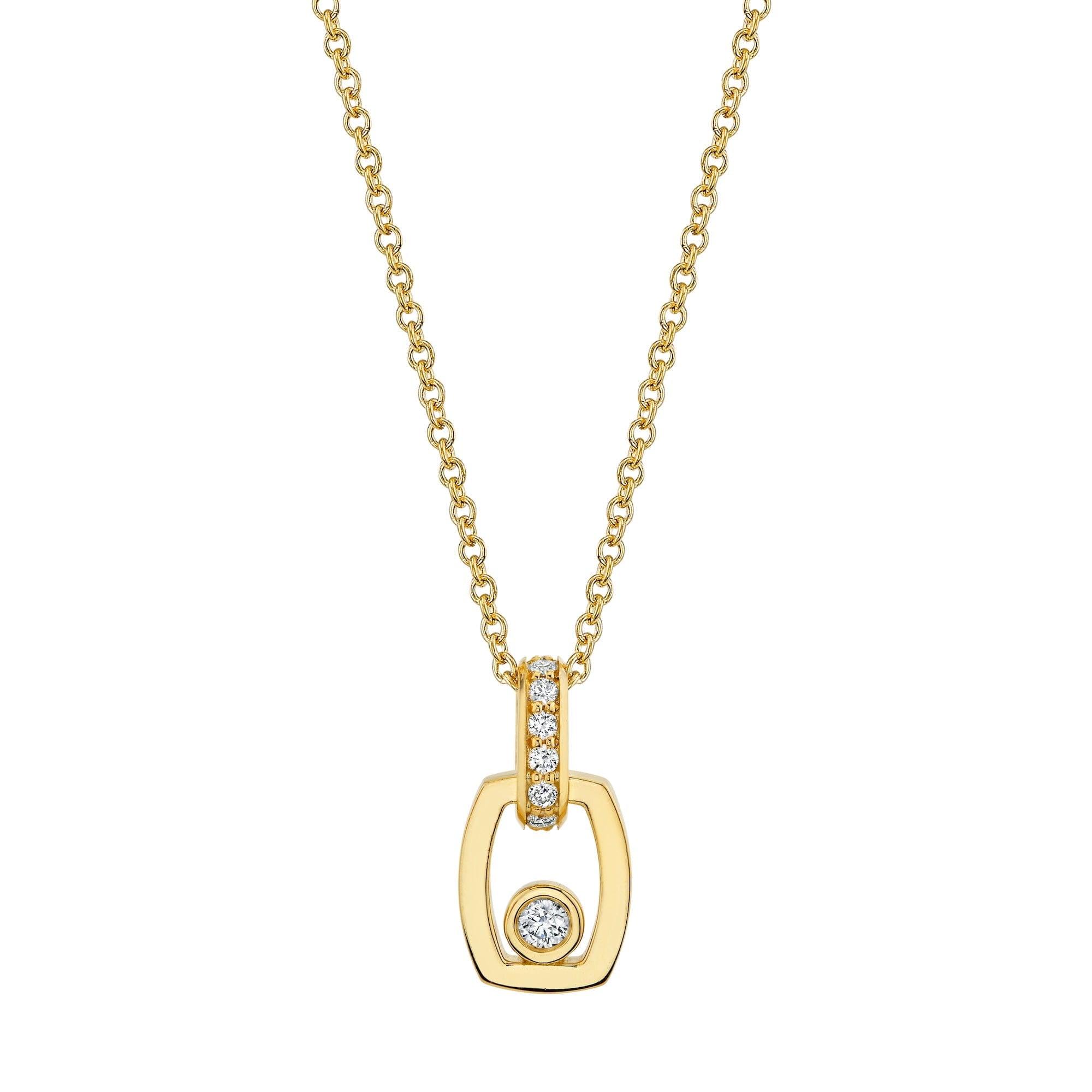 MICHAEL M Necklaces 18K Yellow Gold Link Pendant with Bezel Set Diamond P400- YG