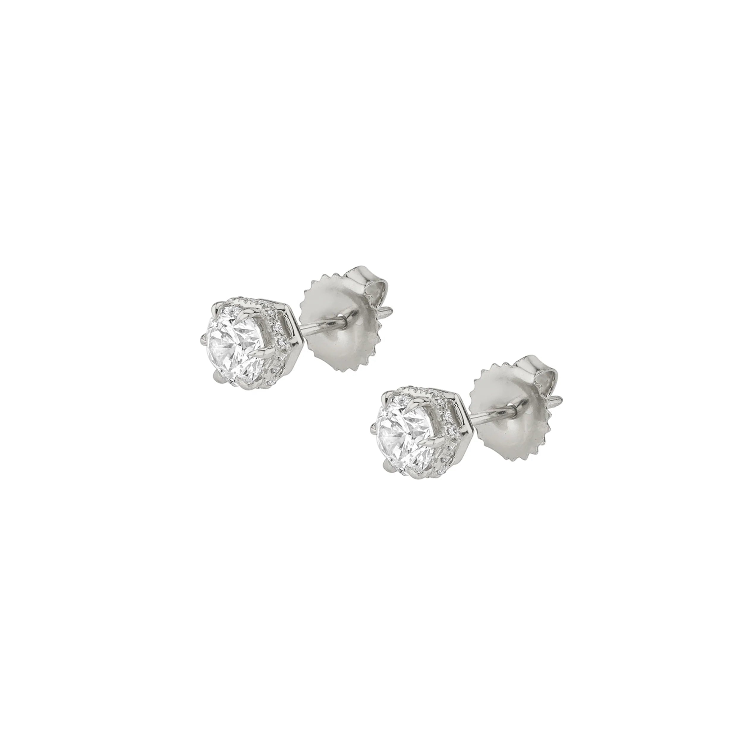 MICHAEL M Earrings 14K White Gold Hex Hidden Halo Solitaire Studs ER426-0.50