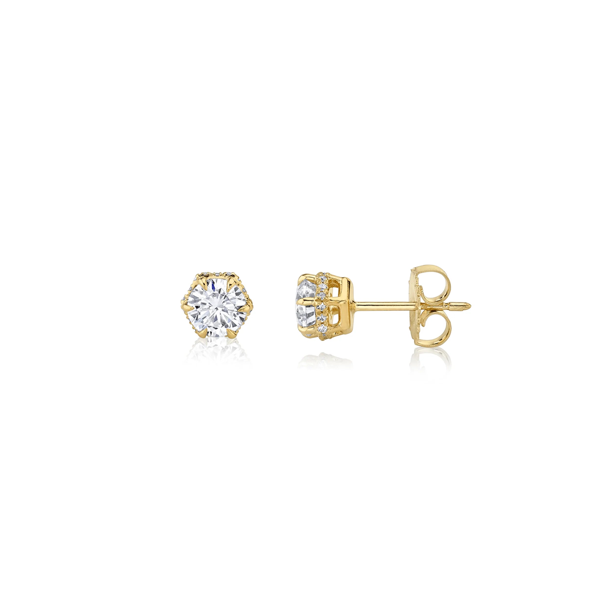 MICHAEL M Earrings Hex Hidden Halo Solitaire Studs