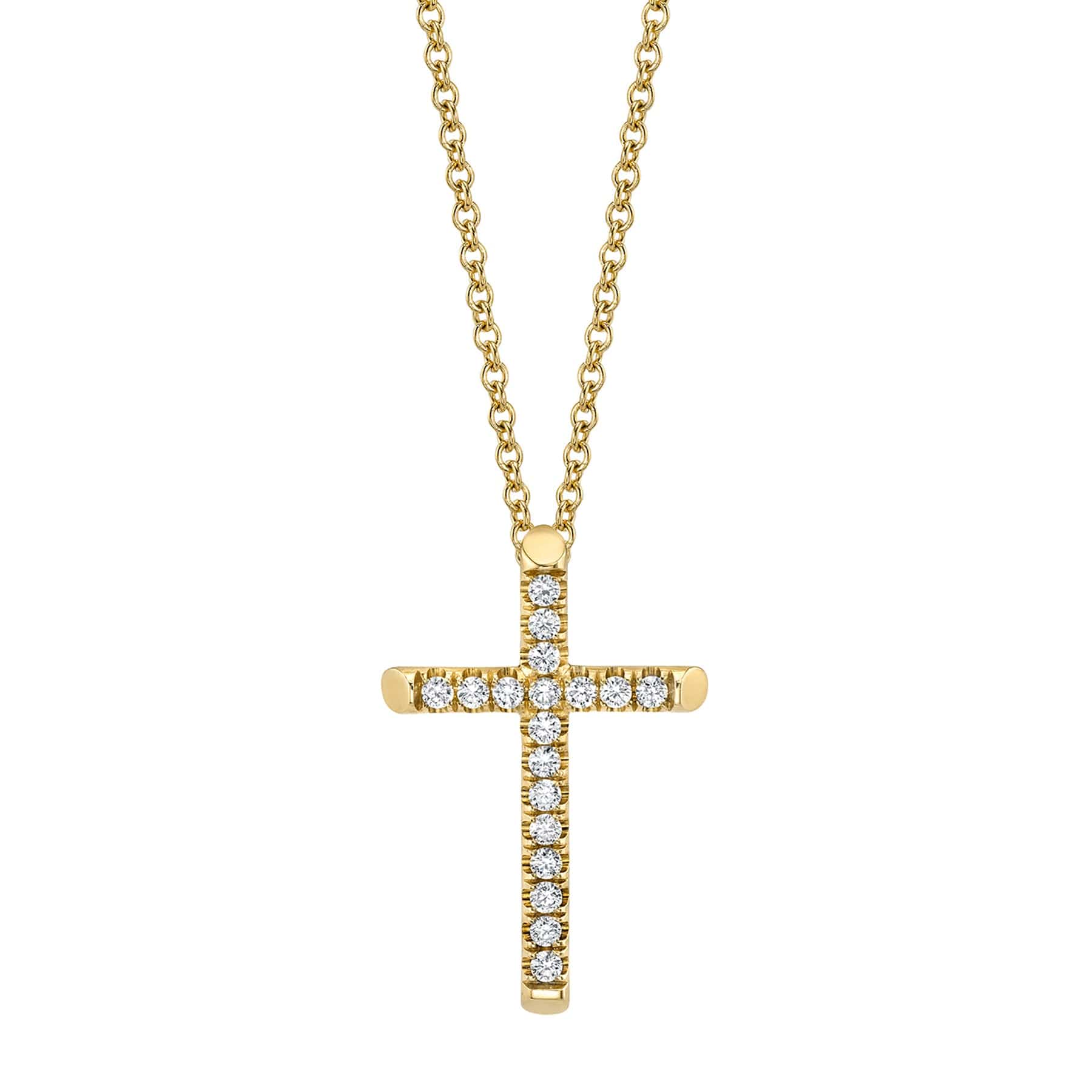 MICHAEL M Necklaces 14K Yellow Gold Small Diamond Cross Pendant P139S-YG