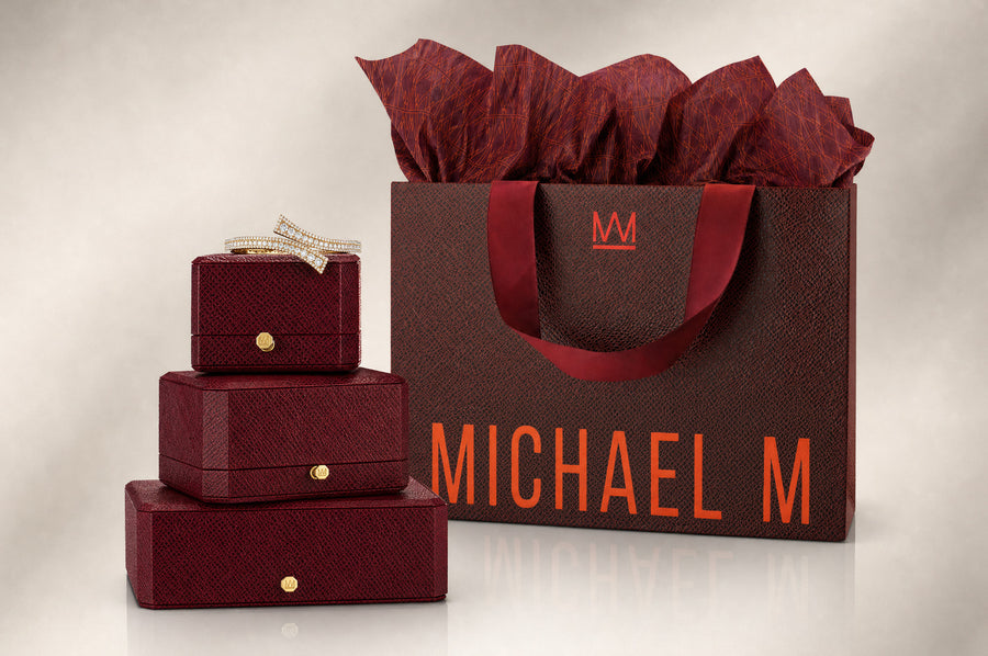 MICHAEL M gift boxes and shopping bag with tissue