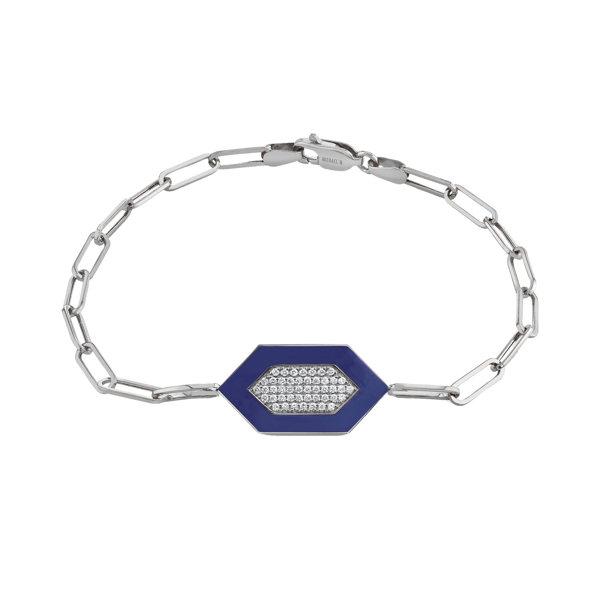 MICHAEL M Bracelet 14k White Gold / Blue / Small Chroma Pavé Hexagon Bracelet BR492BL-S
