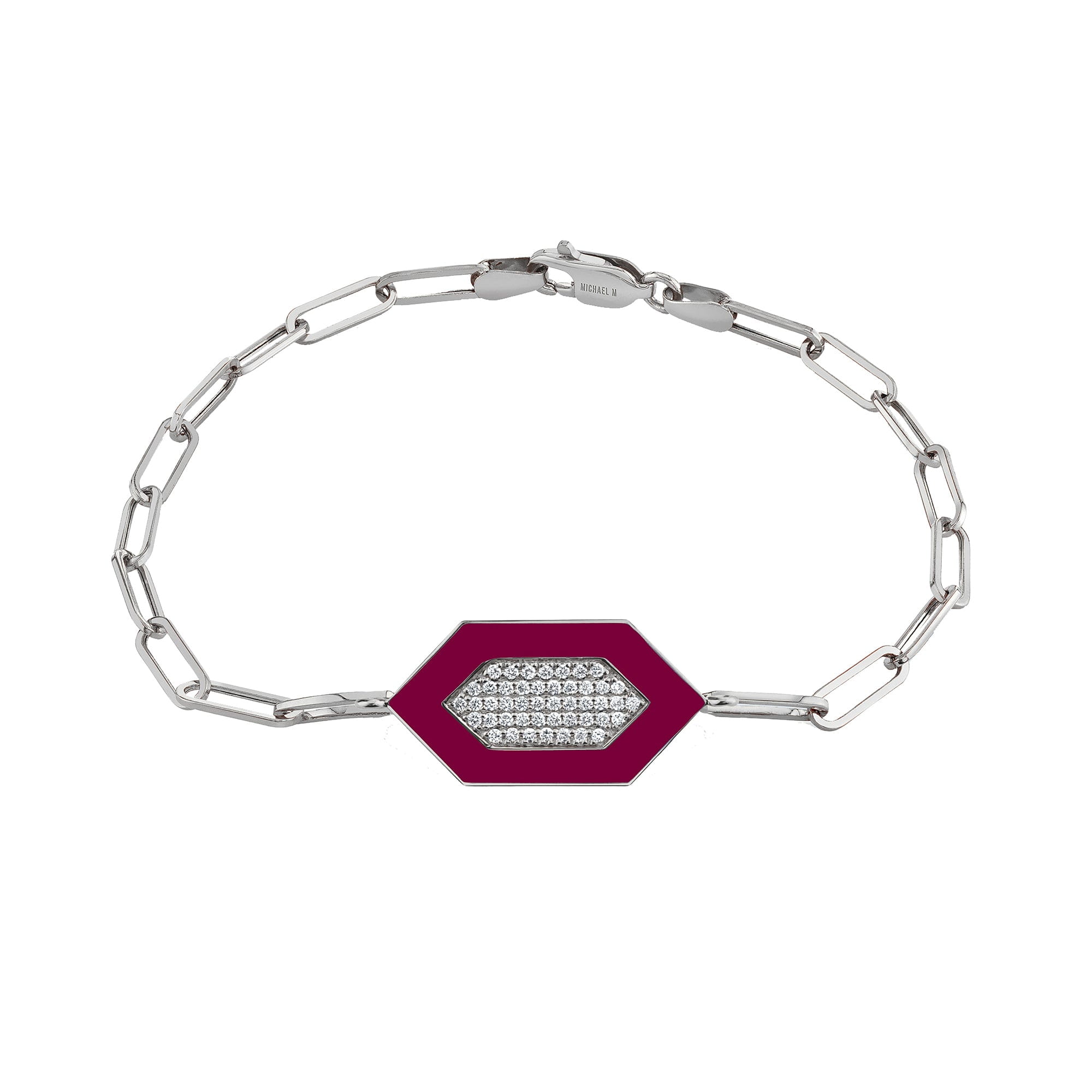 MICHAEL M Bracelet 14k White Gold / Magenta / Small Chroma Pavé Hexagon Bracelet BR492MA-S