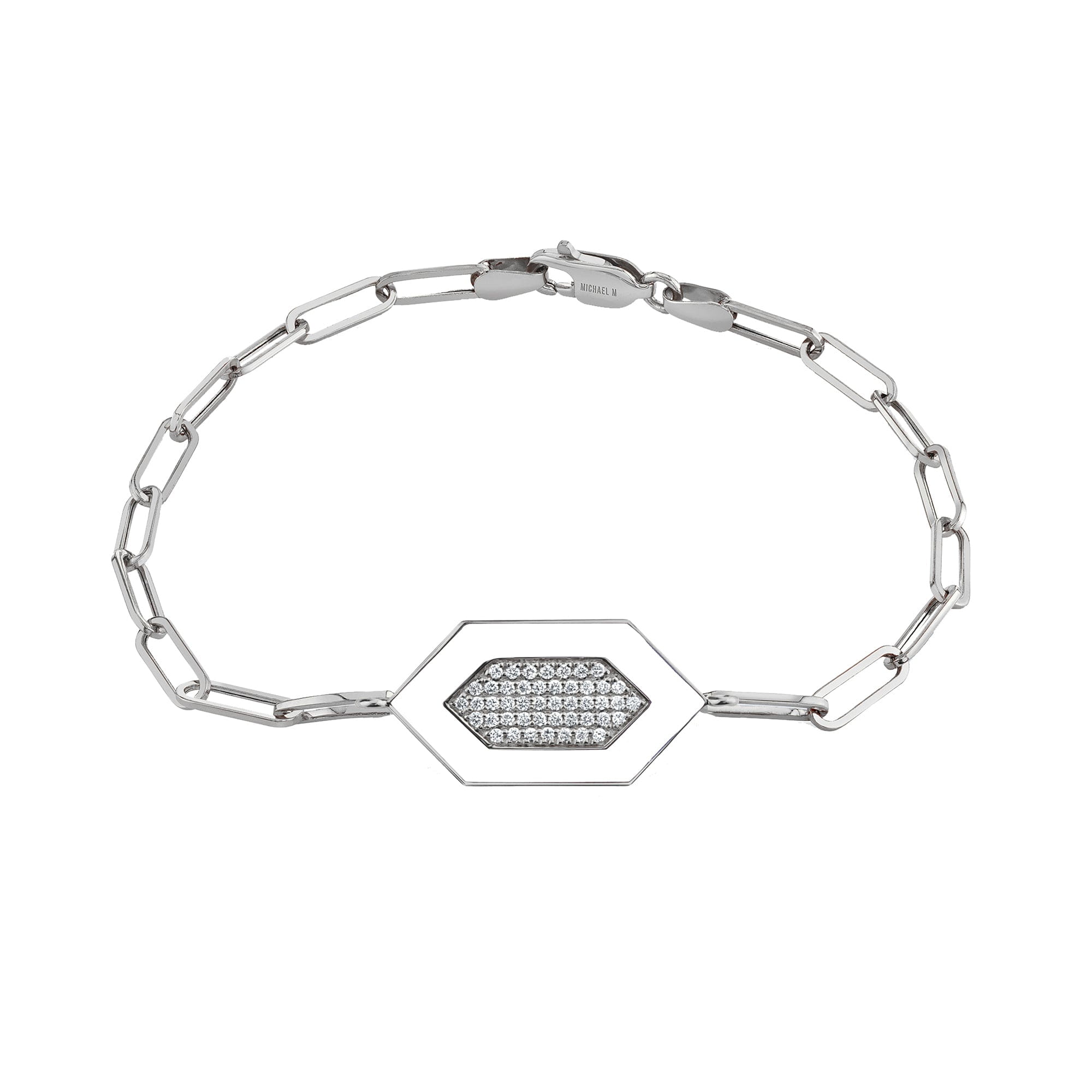 MICHAEL M Bracelet 14k White Gold / White / Small Chroma Pavé Hexagon Bracelet BR492WH-S