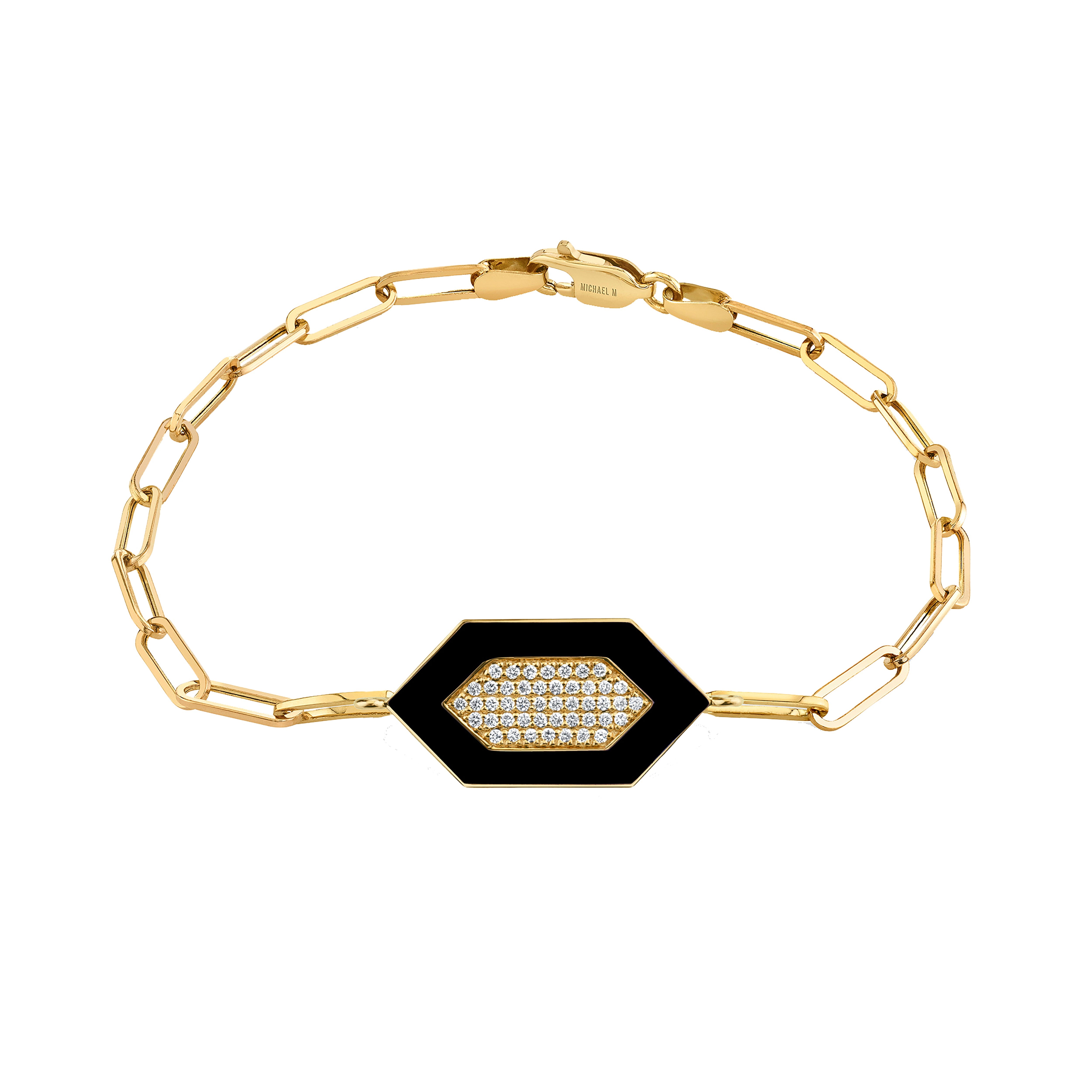 MICHAEL M Bracelet 14k Yellow Gold / Black Chroma Pavé Hexagon Bracelet BR492