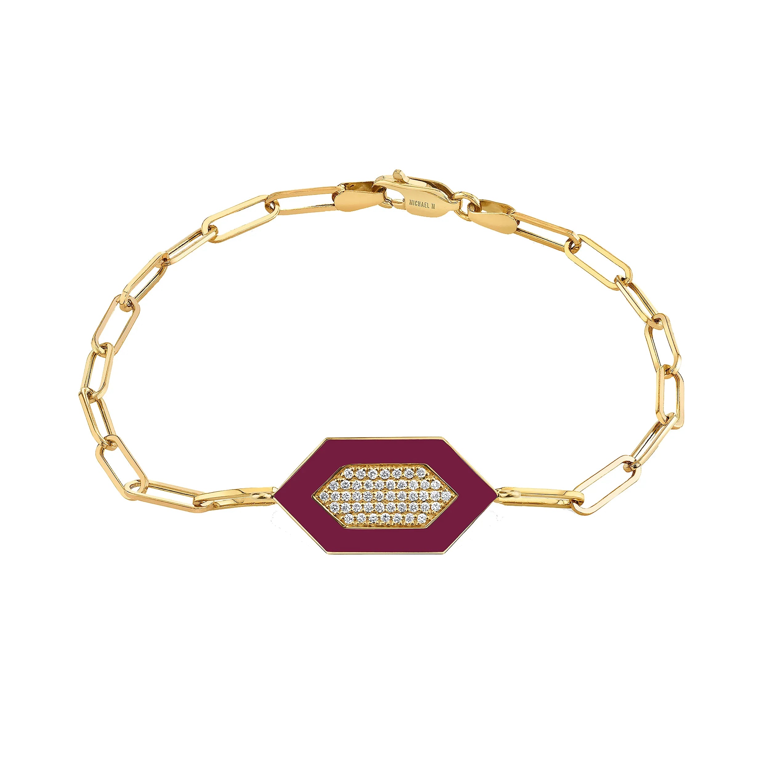 MICHAEL M Bracelet 14k Yellow Gold / Magenta / Medium Magenta Chroma Pavé Hexagon Bracelet BR492