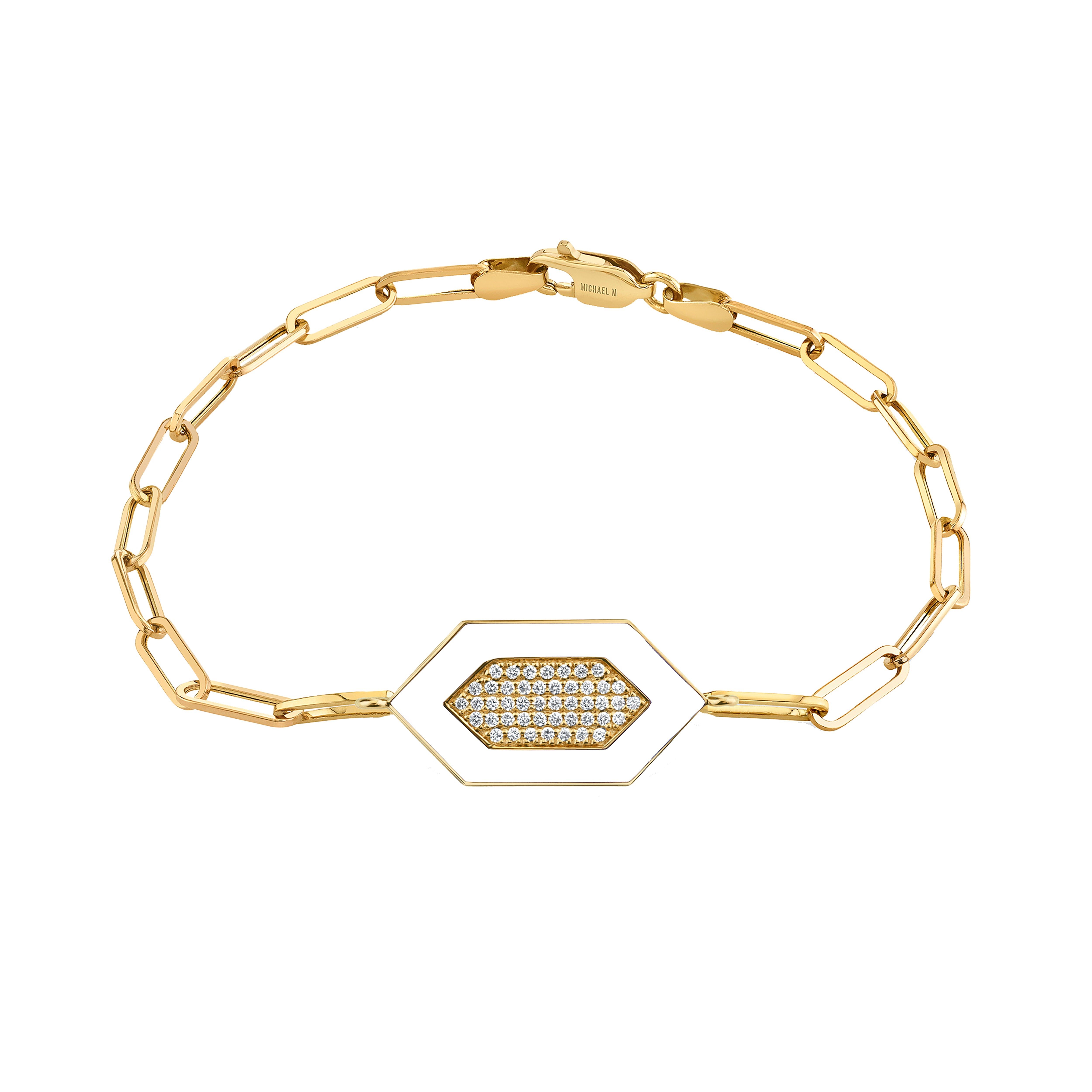 MICHAEL M Bracelet 14k Yellow Gold / White Chroma Pavé Hexagon Bracelet BR492