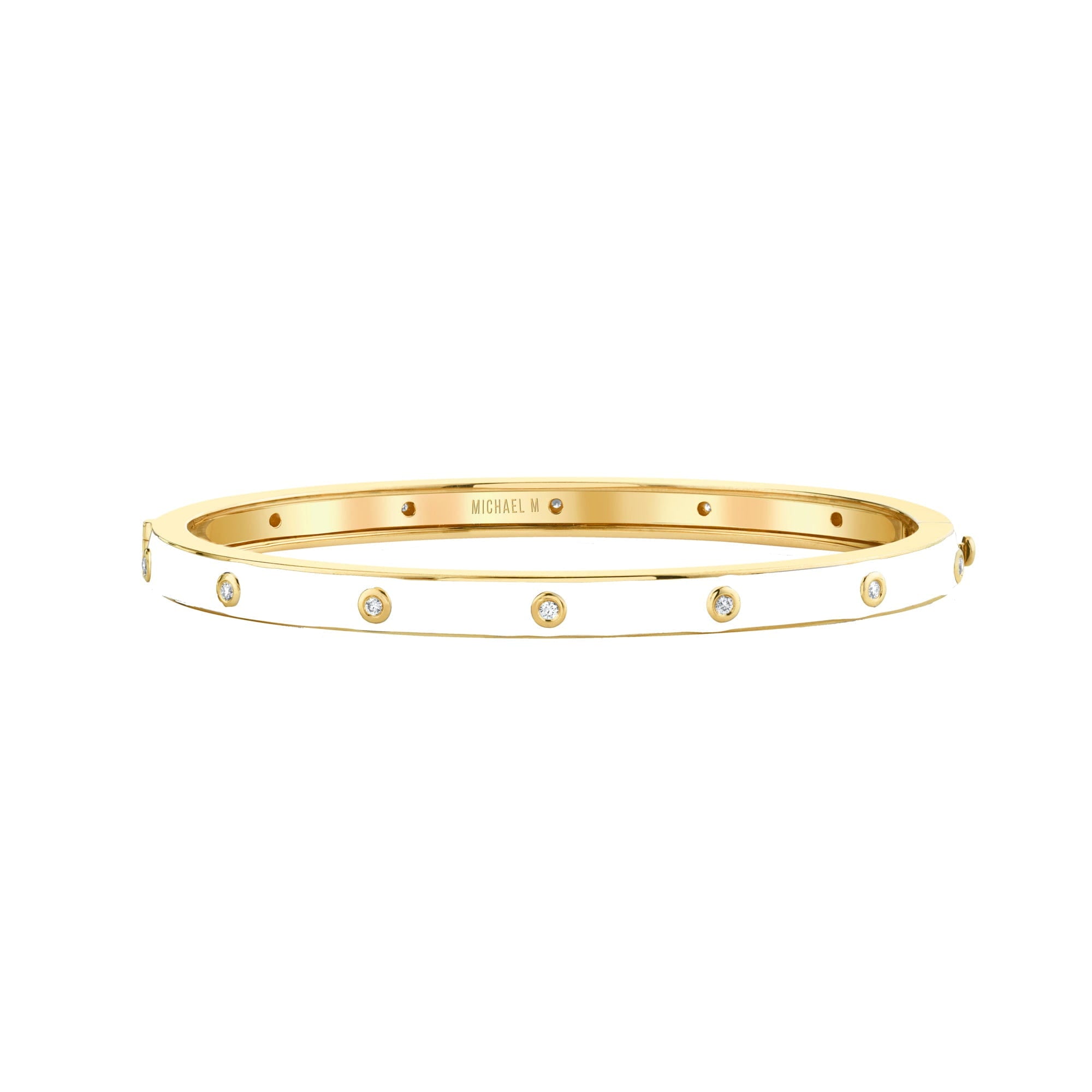 MICHAEL M Bracelet 14k Yellow Gold / White / Small Chroma Extruded Bezel Bangle BR485