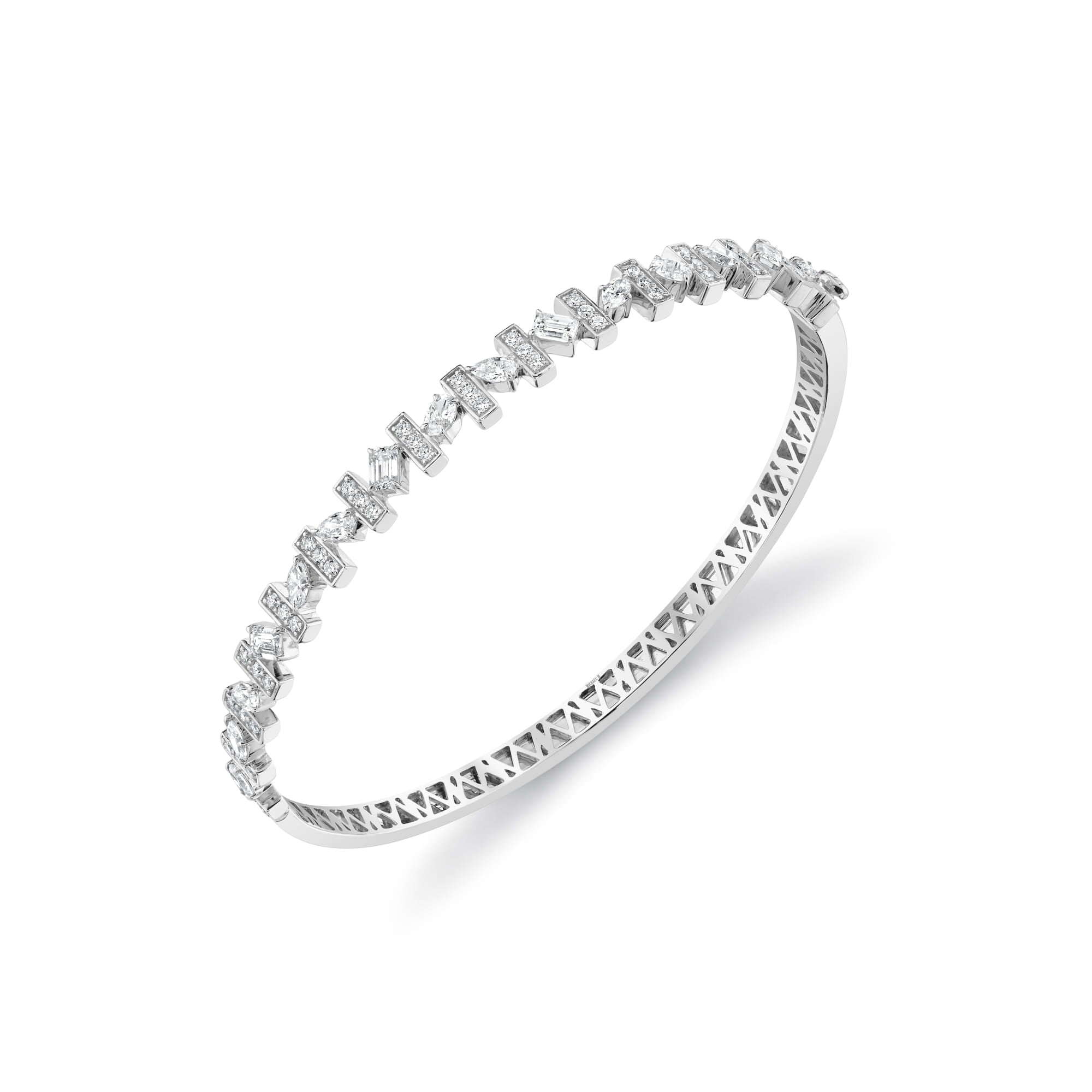 MICHAEL M Bracelet 18K White Gold / Small Montage Mixed-Cut Pave Bar Bangle BR565S