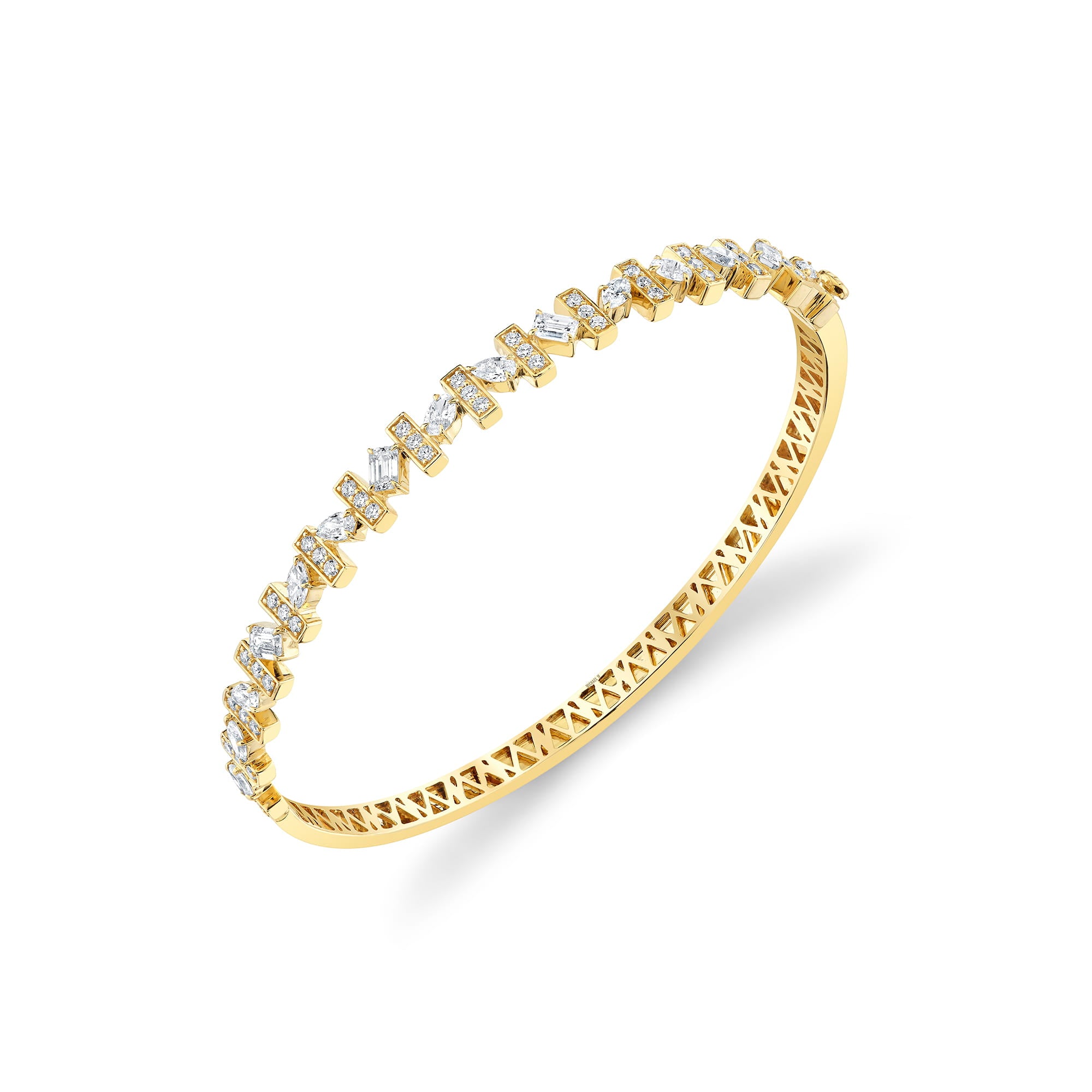 MICHAEL M Bracelet 18K Yellow Gold / Small Montage Mixed-Cut Pave Bar Bangle BR565S